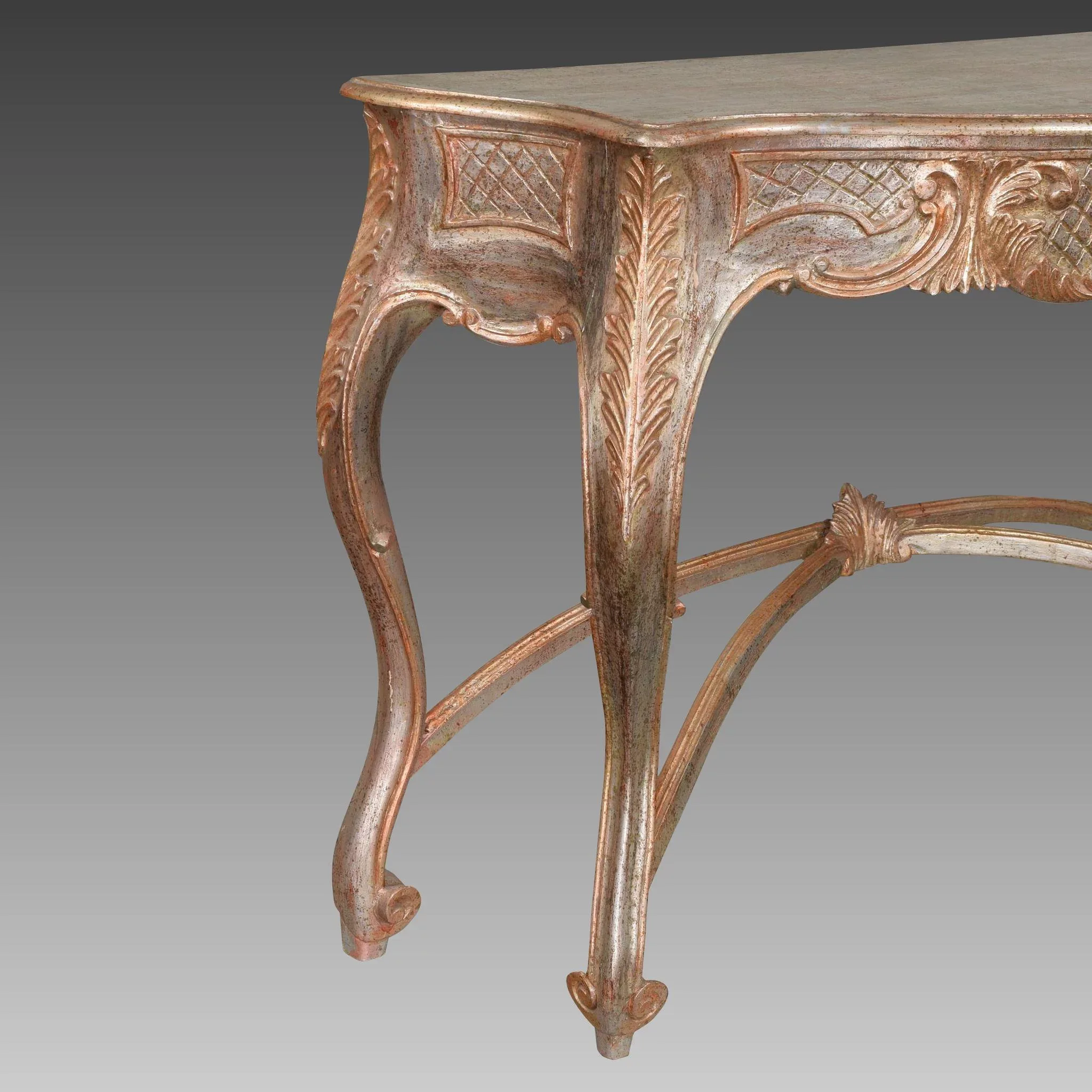 Vintage Italian Silver Gilt Carved Wood Console Table: silver, red, vintage, vintage (back view) - Furniture