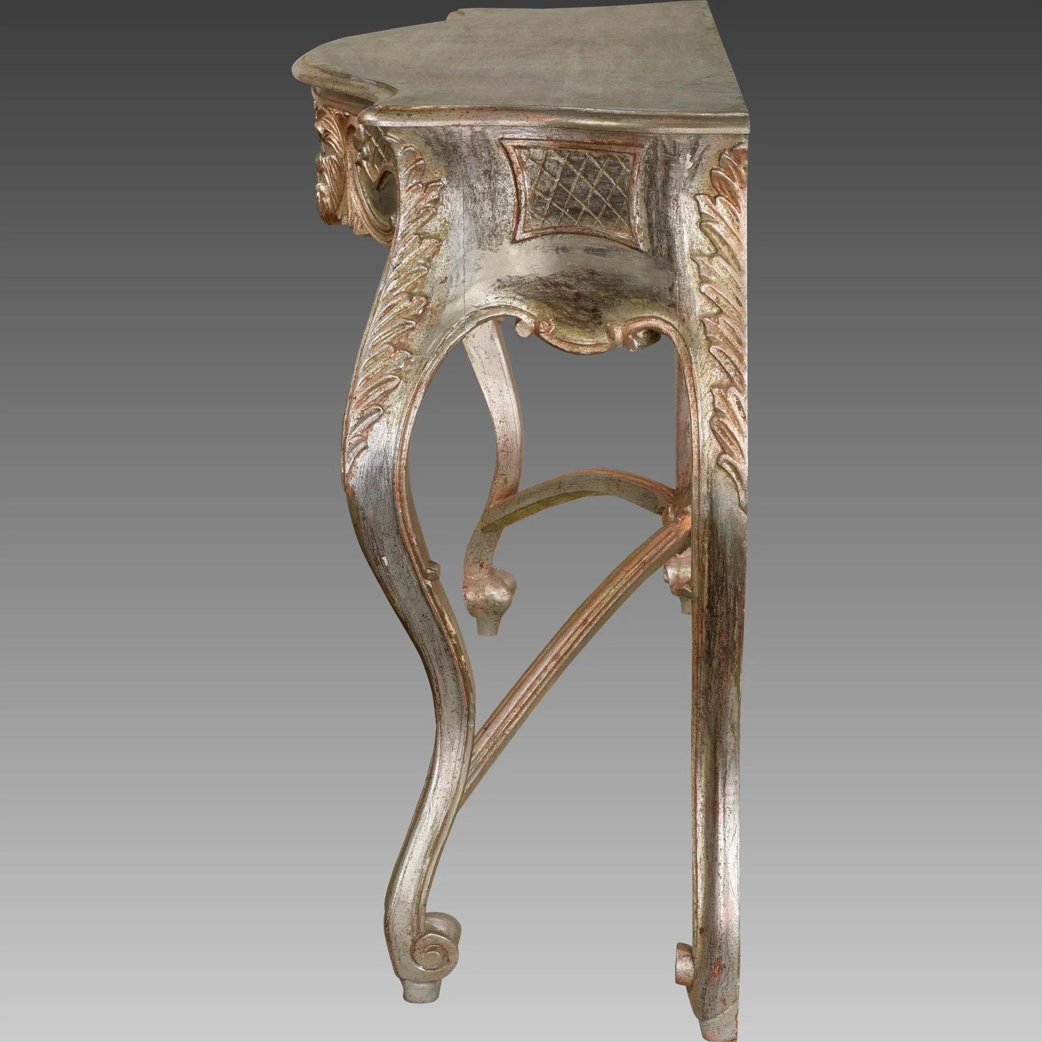 Vintage Italian Silver Gilt Carved Wood Console Table: silver, red, vintage, vintage (view 6) - Furniture