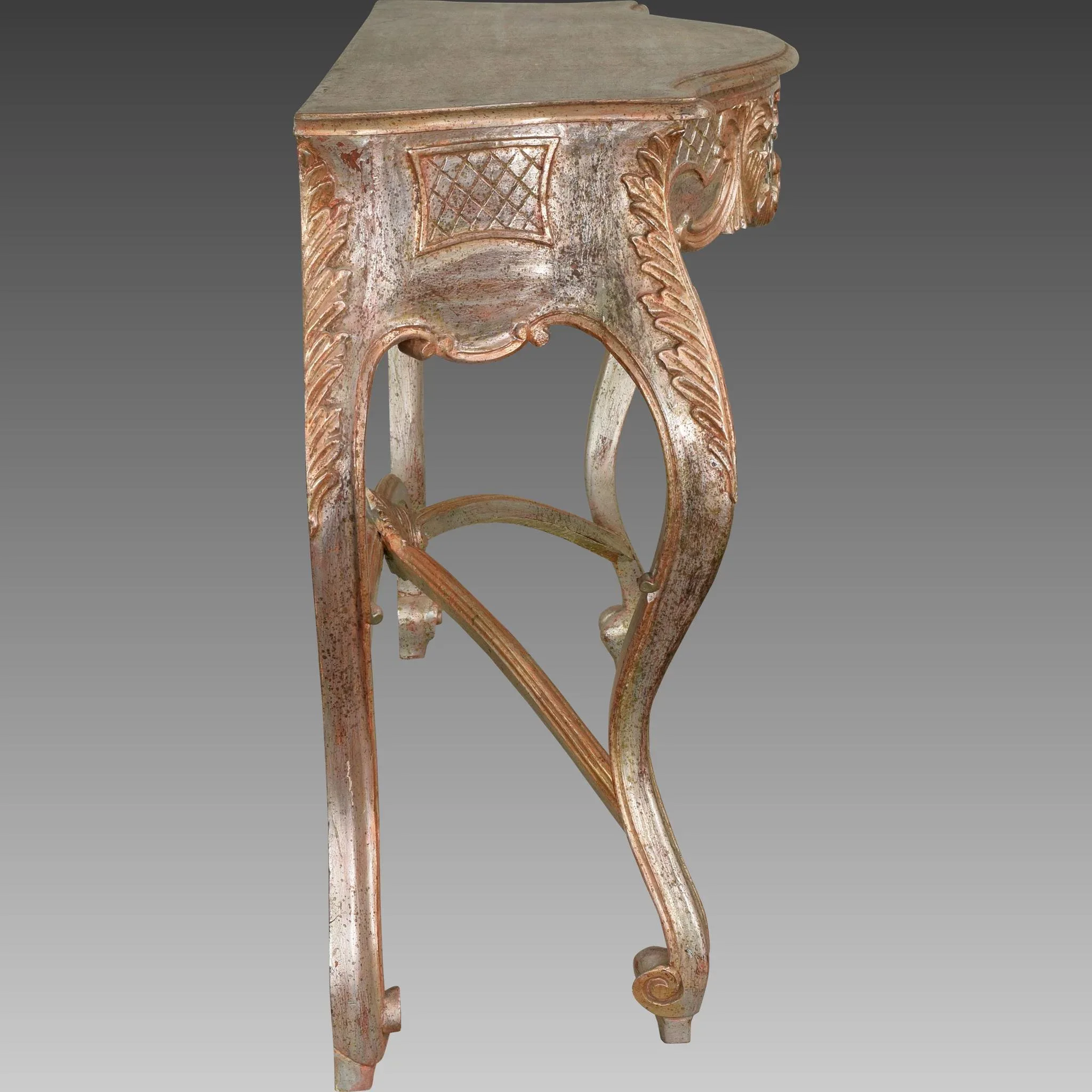 Vintage Italian Silver Gilt Carved Wood Console Table: silver, red, vintage, vintage (view 7) - Furniture