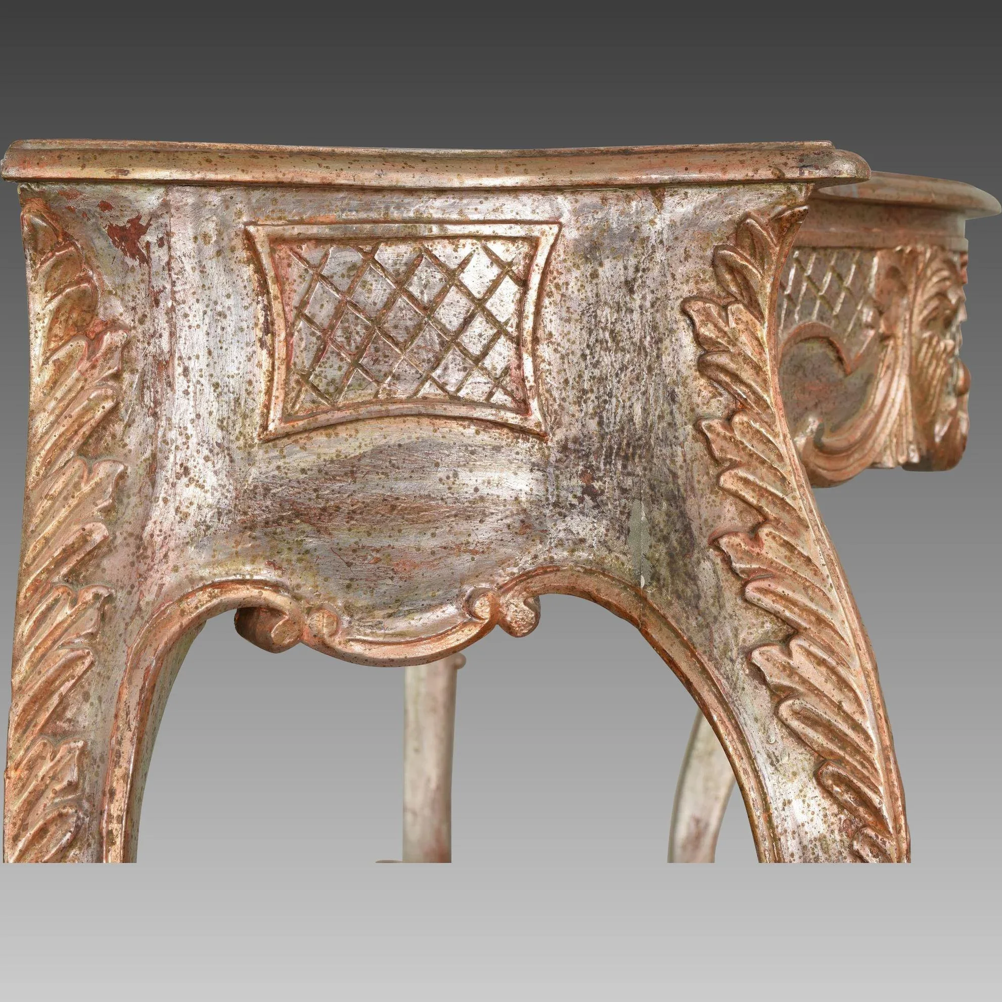 Vintage Italian Silver Gilt Carved Wood Console Table: silver, red, vintage, vintage (view 8) - Furniture