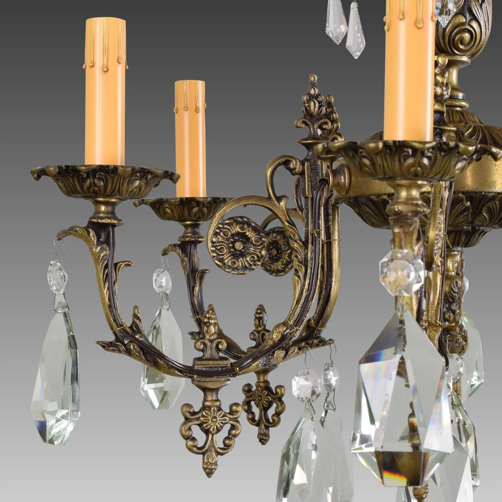 Vintage French Bronze and Crystal 6 Light Chandelier - View 4