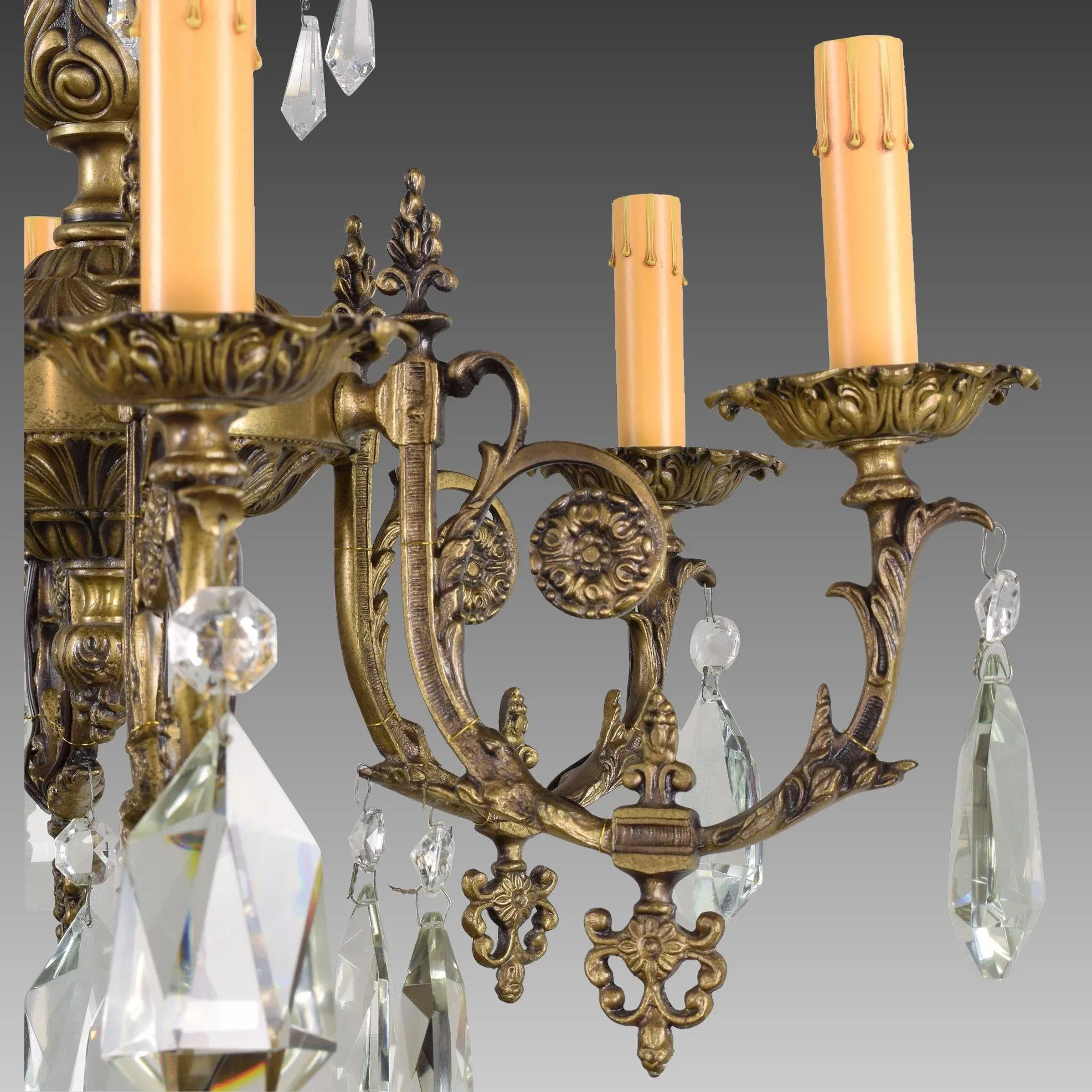 Vintage French Bronze and Crystal 6 Light Chandelier - View 5
