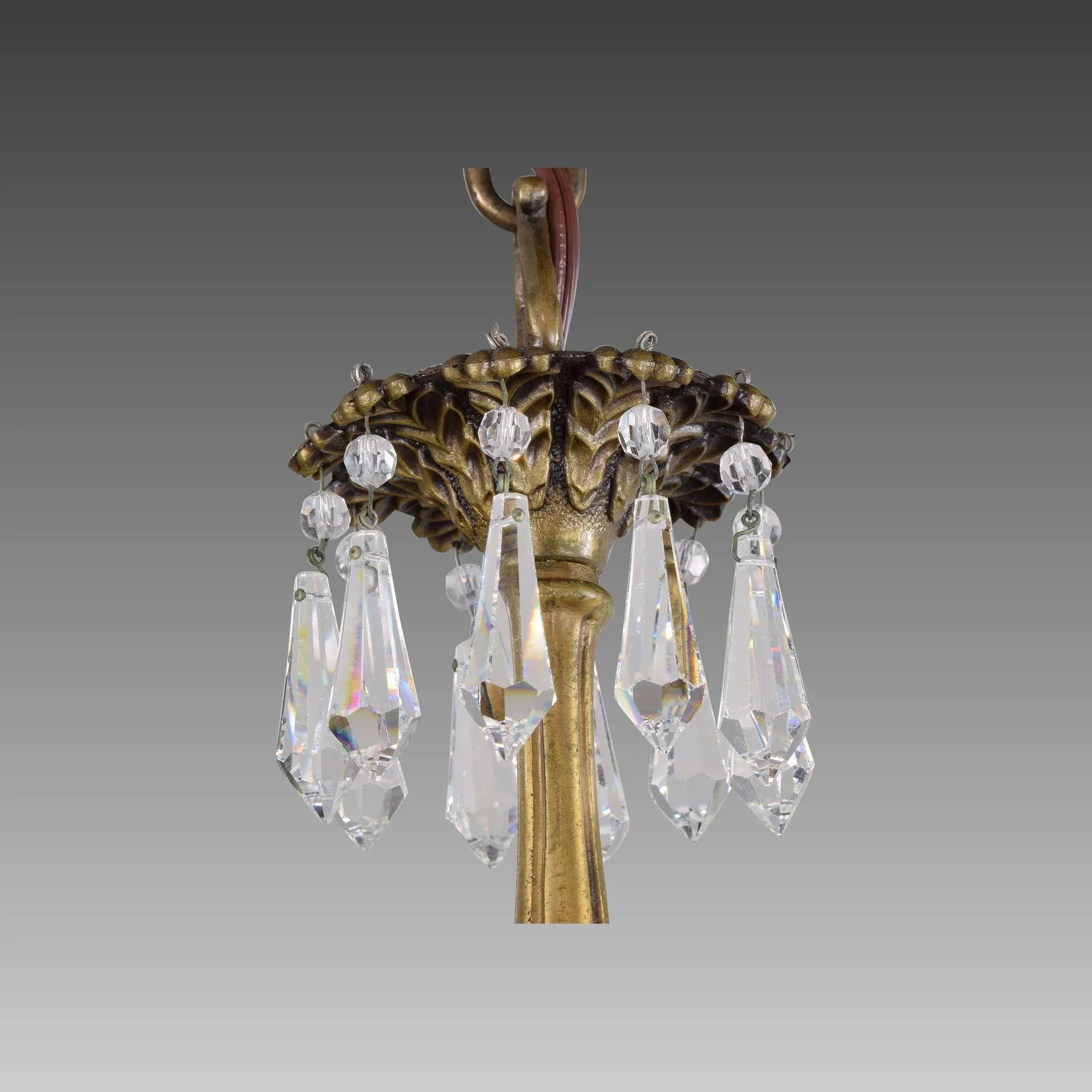 Vintage French Bronze and Crystal 6 Light Chandelier - View 6
