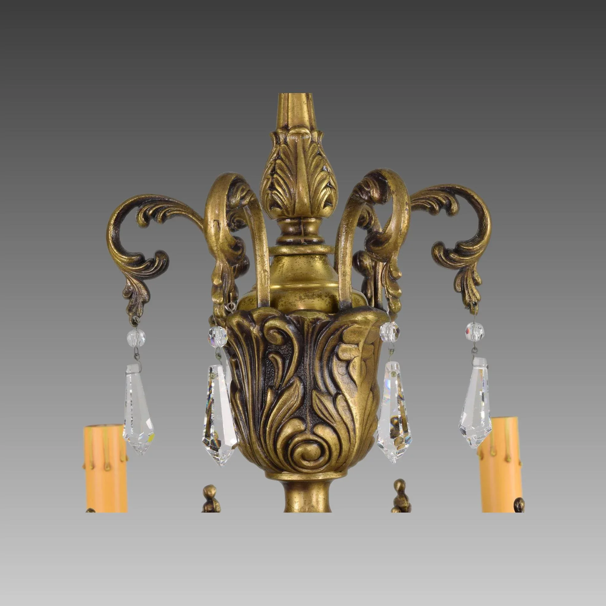 Vintage French Bronze and Crystal 6 Light Chandelier - View 7