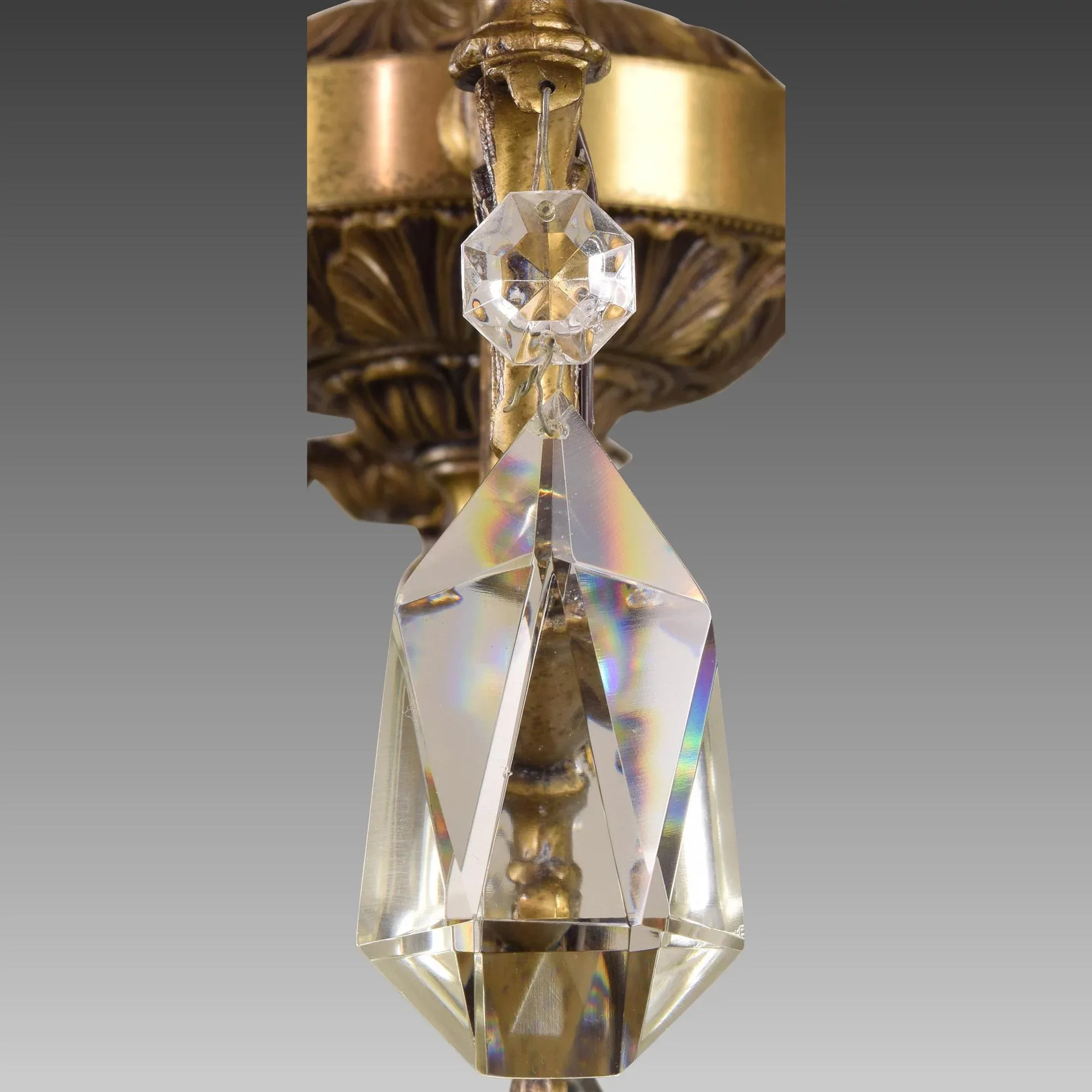 Vintage French Bronze and Crystal 6 Light Chandelier - View 8