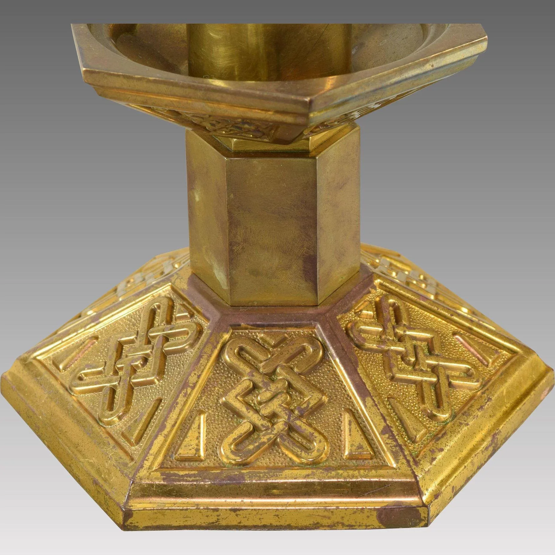 Pair Antique Embossed Brass Church Candlesticks - View 4
