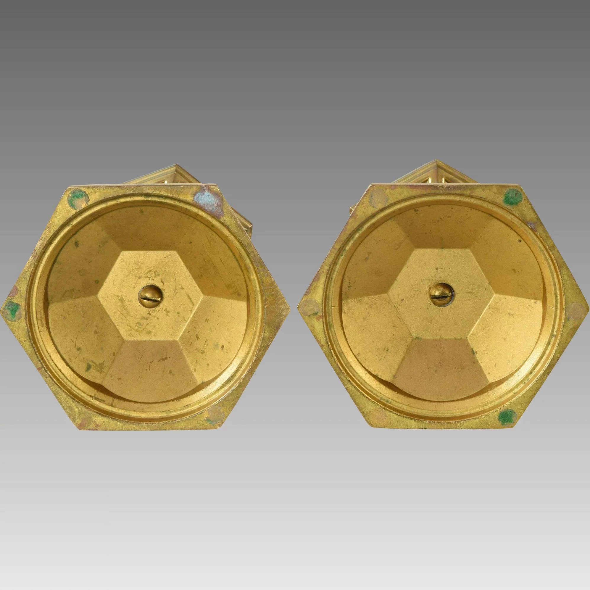 Pair Antique Embossed Brass Church Candlesticks - View 8