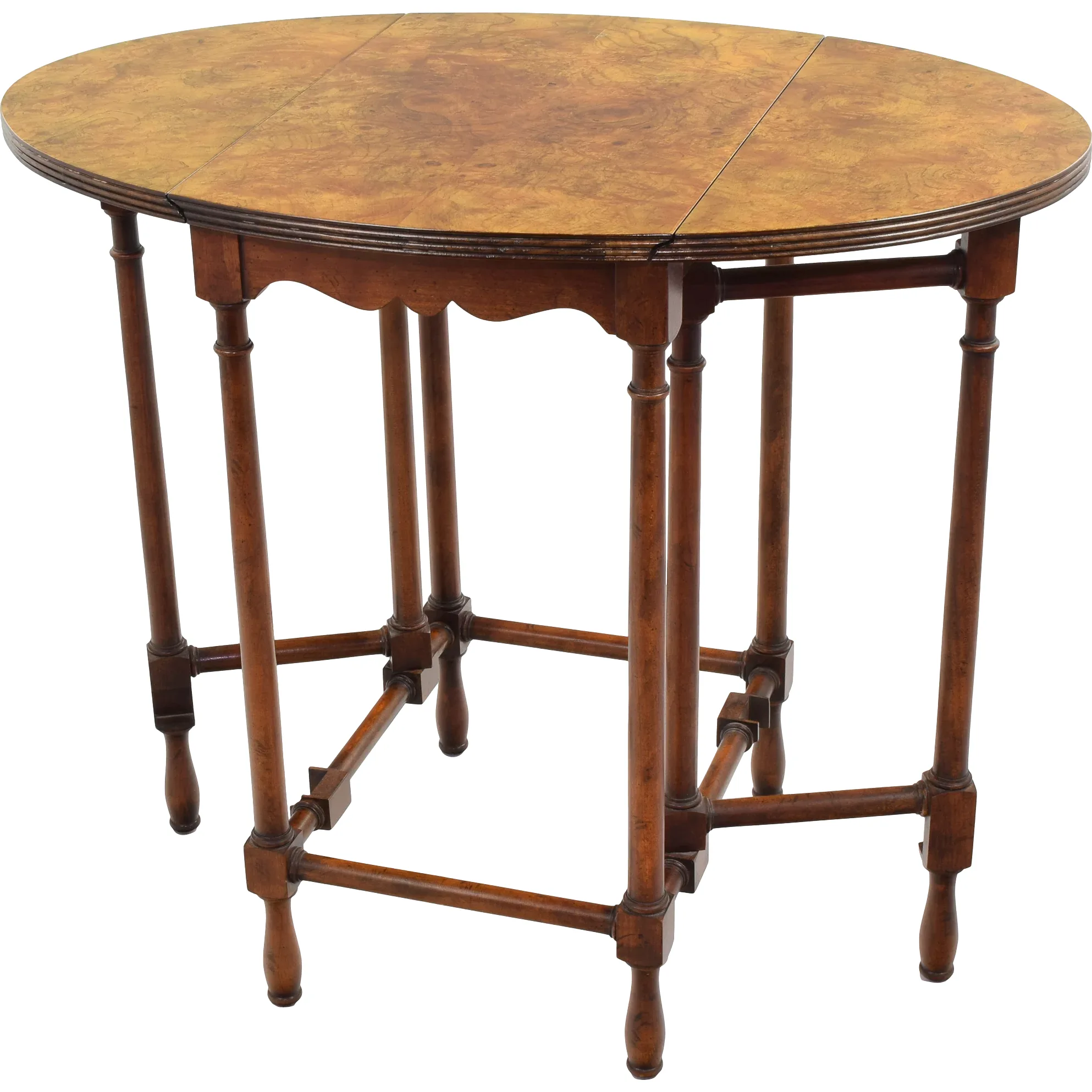 Vintage Baker Furniture Petite Drop Leaf Table - Burled Walnut