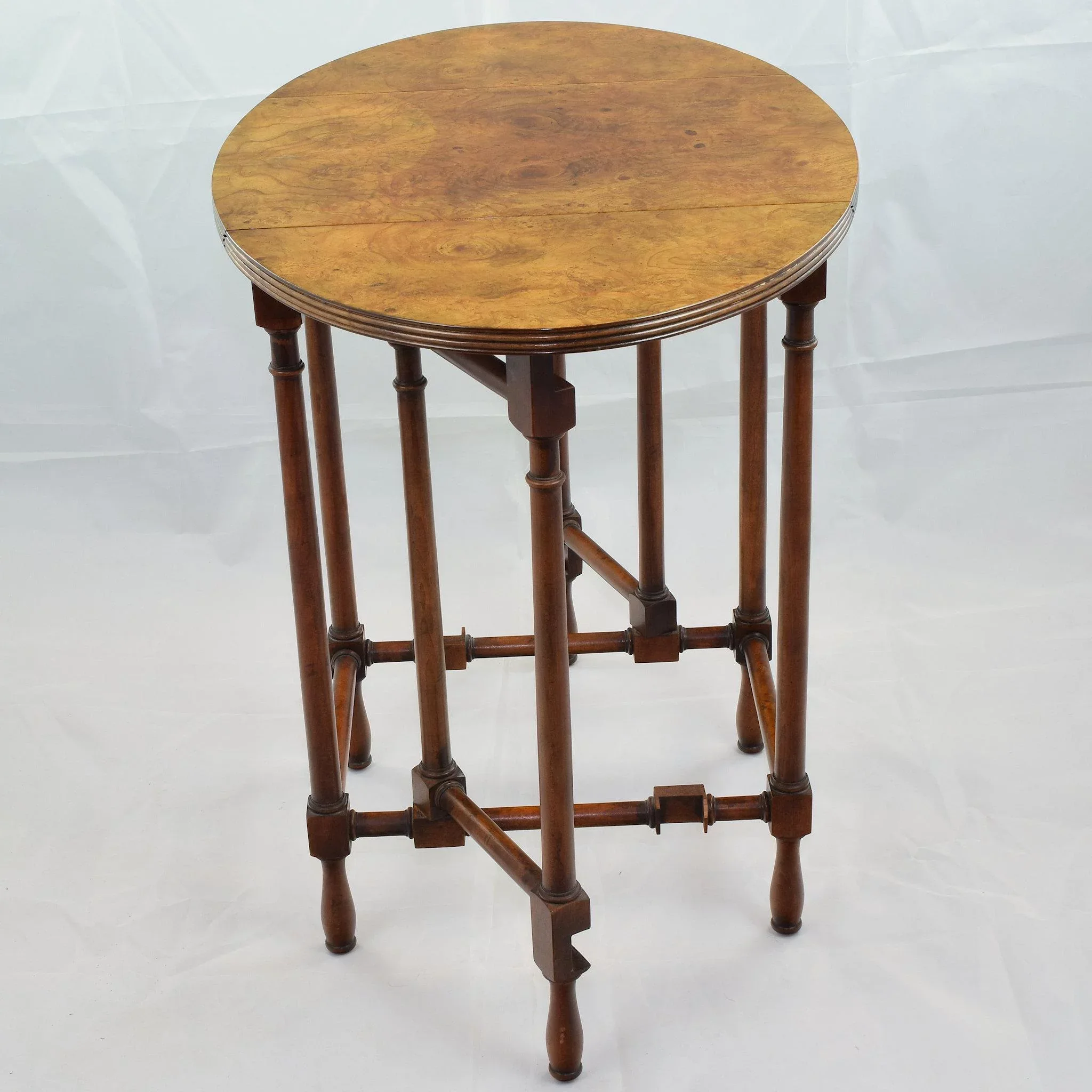 Vintage Baker Furniture Petite Drop Leaf Table - Burled Walnut - View 2