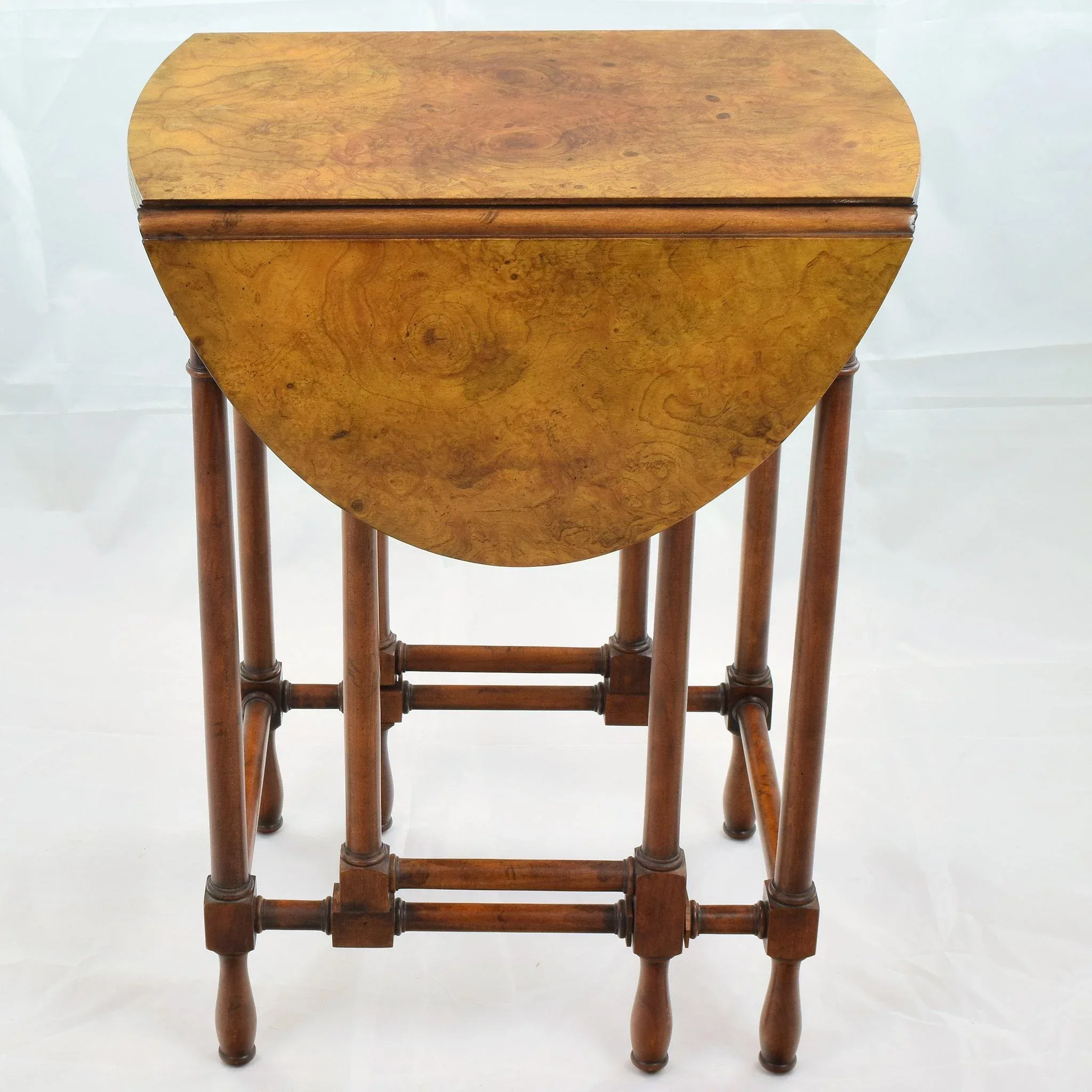 Vintage Baker Furniture Petite Drop Leaf Table - Burled Walnut - View 5