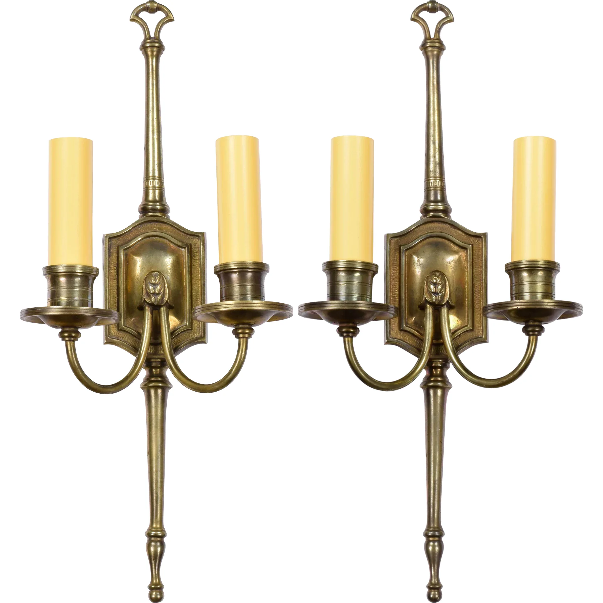 Pair Vintage English Bronze 2-Light Sconces