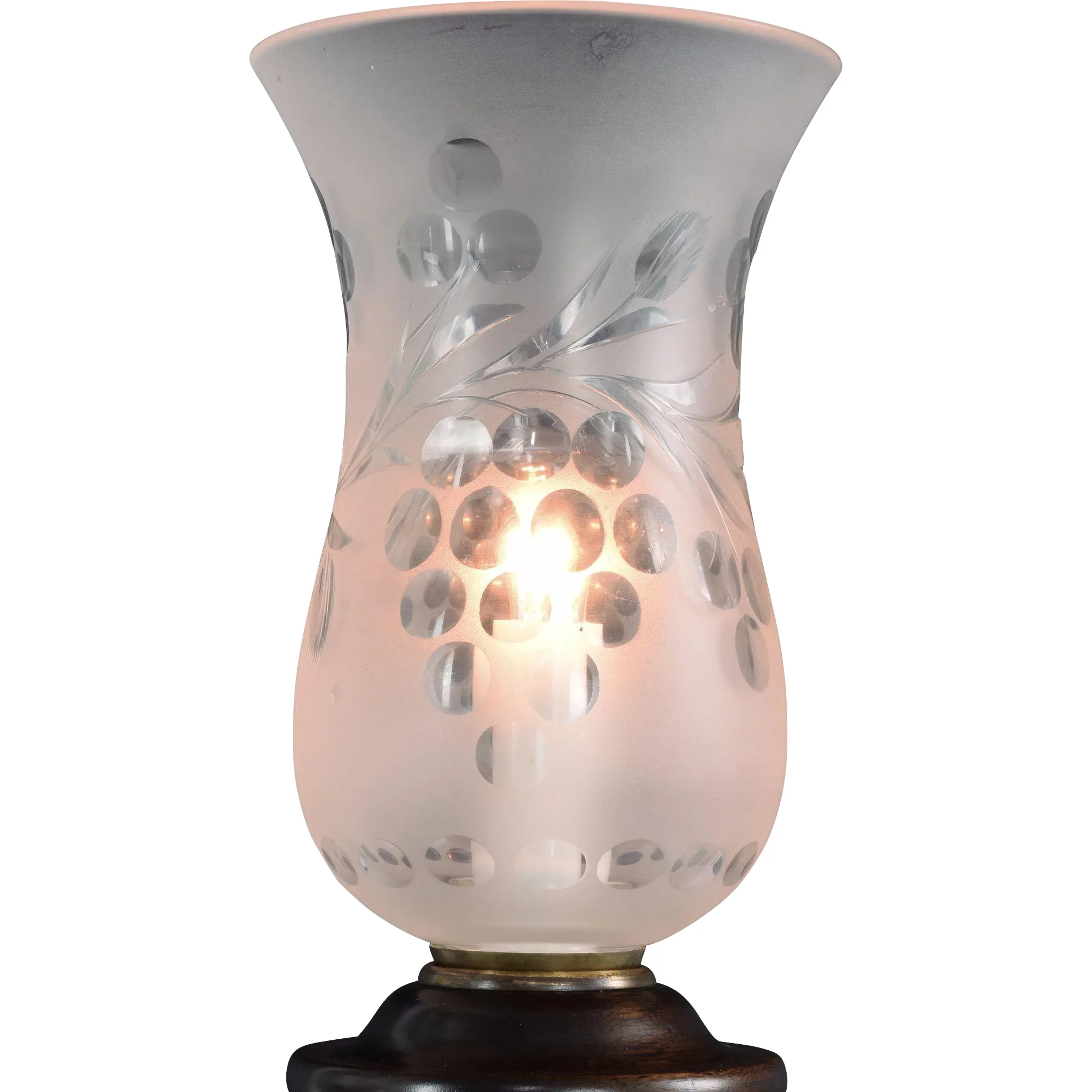 Pair Antique Mahogany Colonial Style Electric Buffet Lamps with Prisms and Deep Cut Shades - View 5