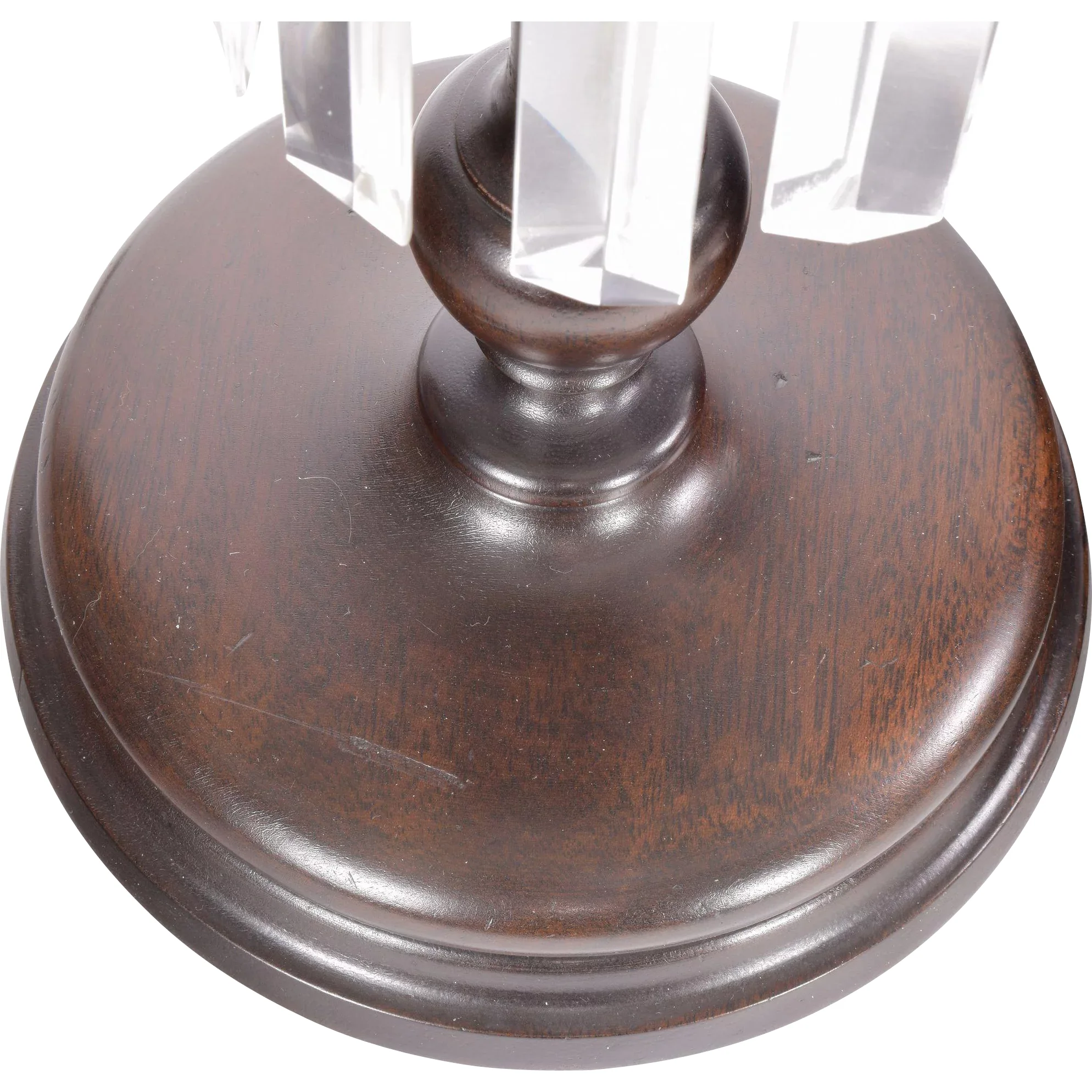 Pair Antique Mahogany Colonial Style Electric Buffet Lamps with Prisms and Deep Cut Shades - View 7