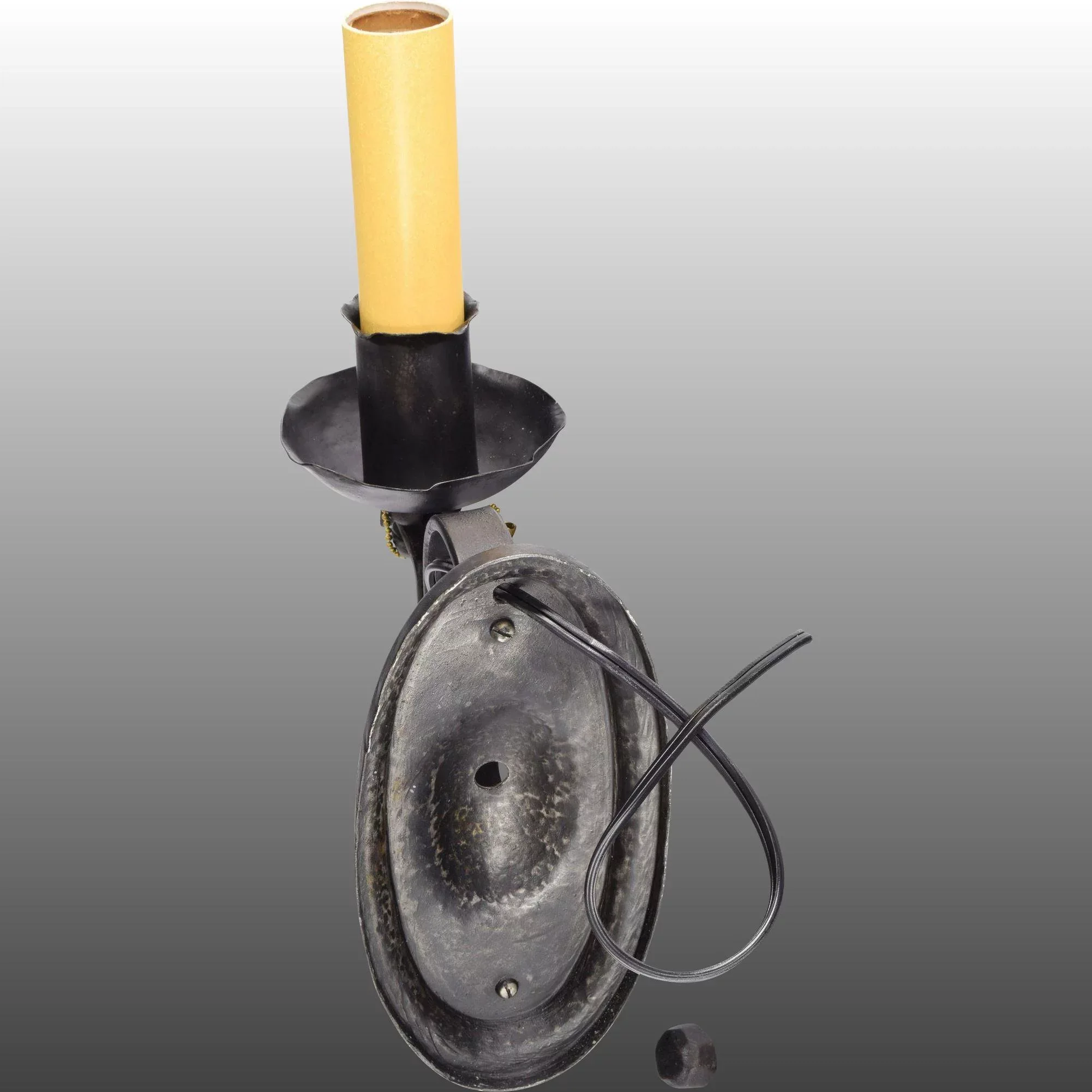 Pair Vintage Arts & Crafts Blackened Iron One Light Wall Sconces - Pull Chain Sockets - View 6