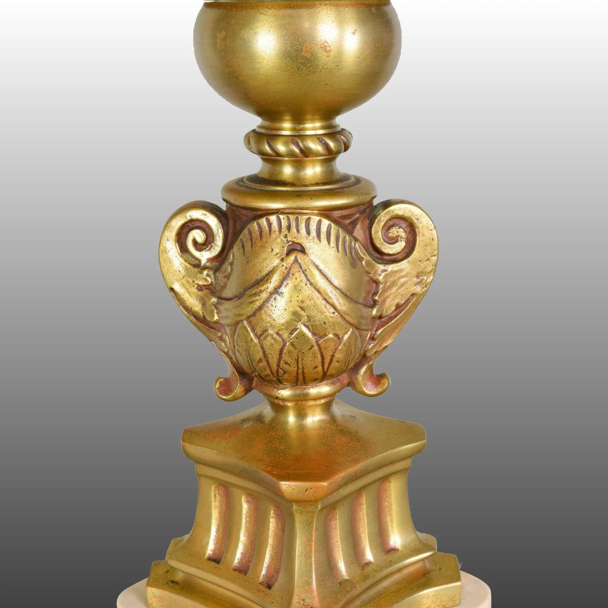 Pair Vintage Bronze and Marble Converted Candlestick Table Lamps - View 3