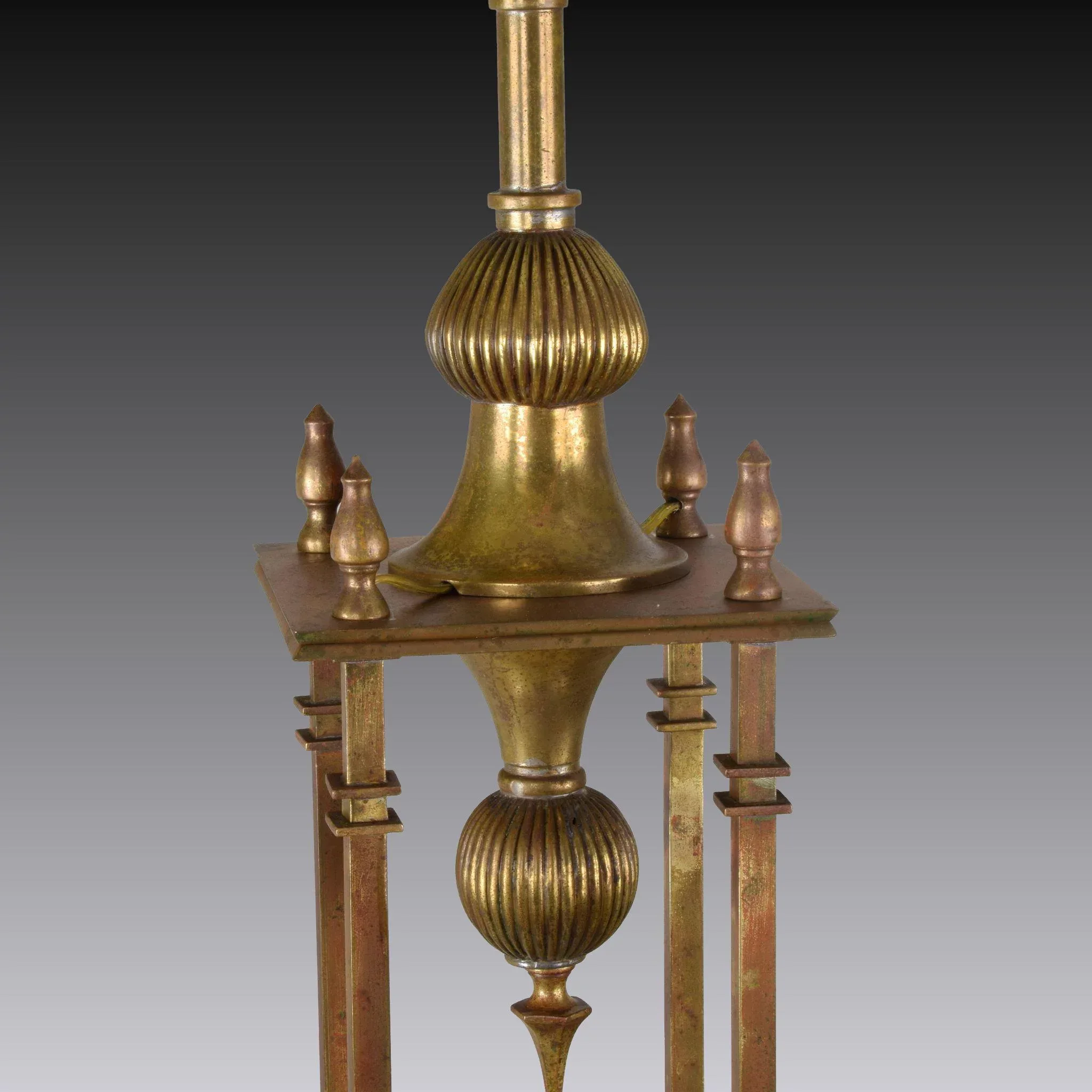 Antique Brass and Slag Glass Hanging Light Fixture - Reticulated Octagonal Shade - View 5