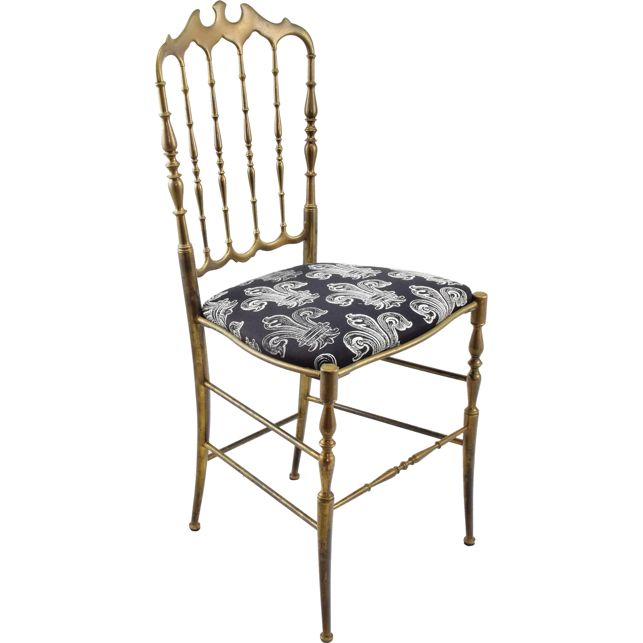 Vintage Chiavari Brass Chair with Fleur de Lis Seat