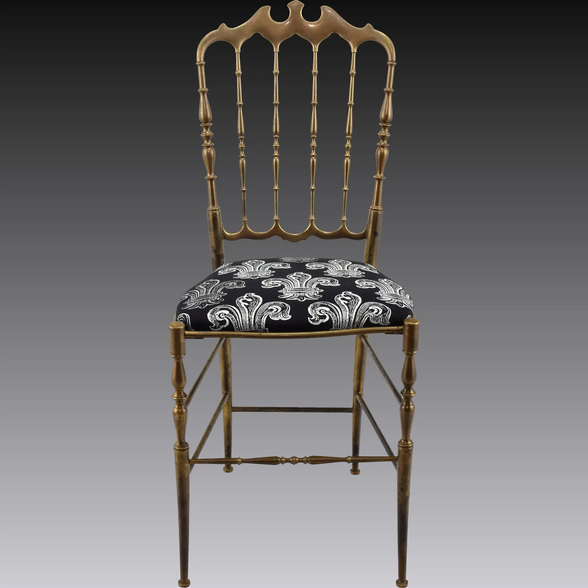 Vintage Chiavari Brass Chair with Fleur de Lis Seat - View 2