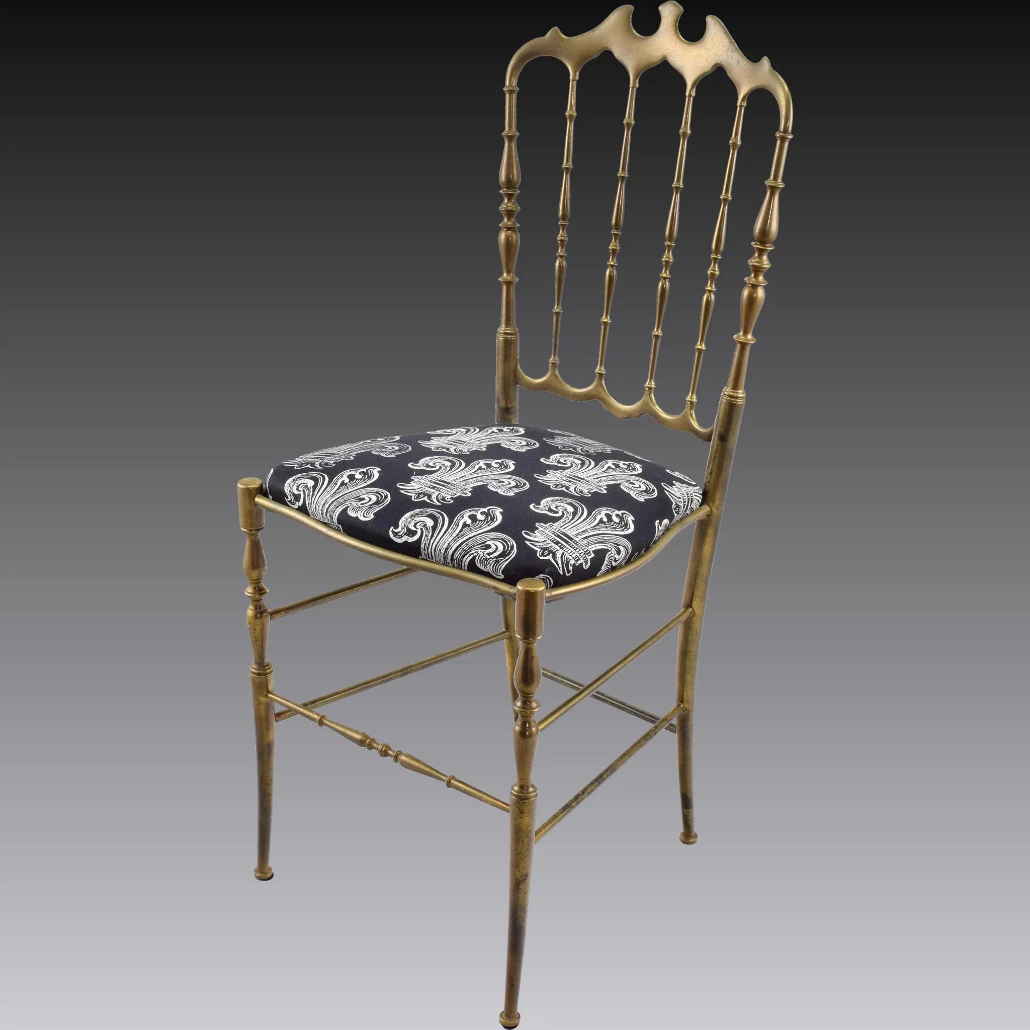 Vintage Chiavari Brass Chair with Fleur de Lis Seat - View 3