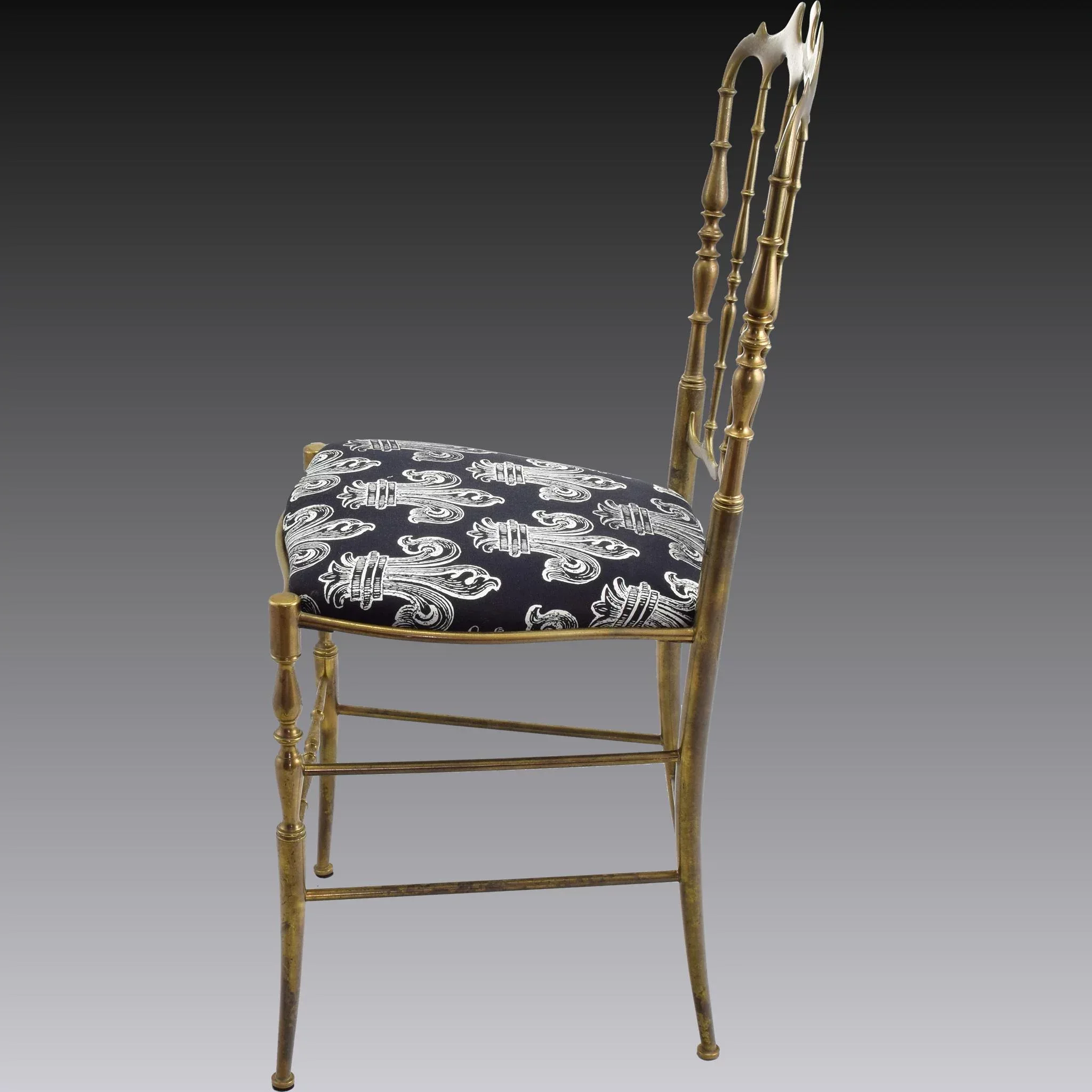 Vintage Chiavari Brass Chair with Fleur de Lis Seat - View 4