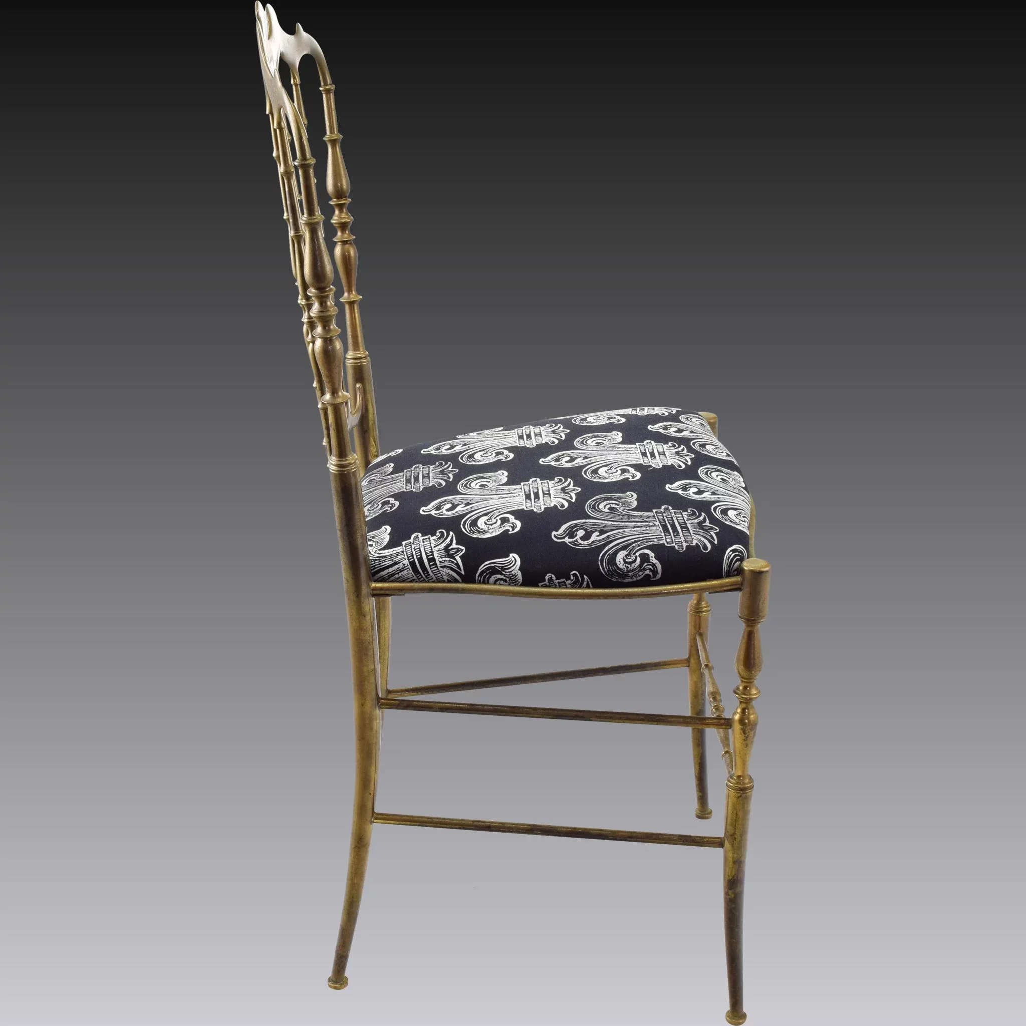 Vintage Chiavari Brass Chair with Fleur de Lis Seat - View 6