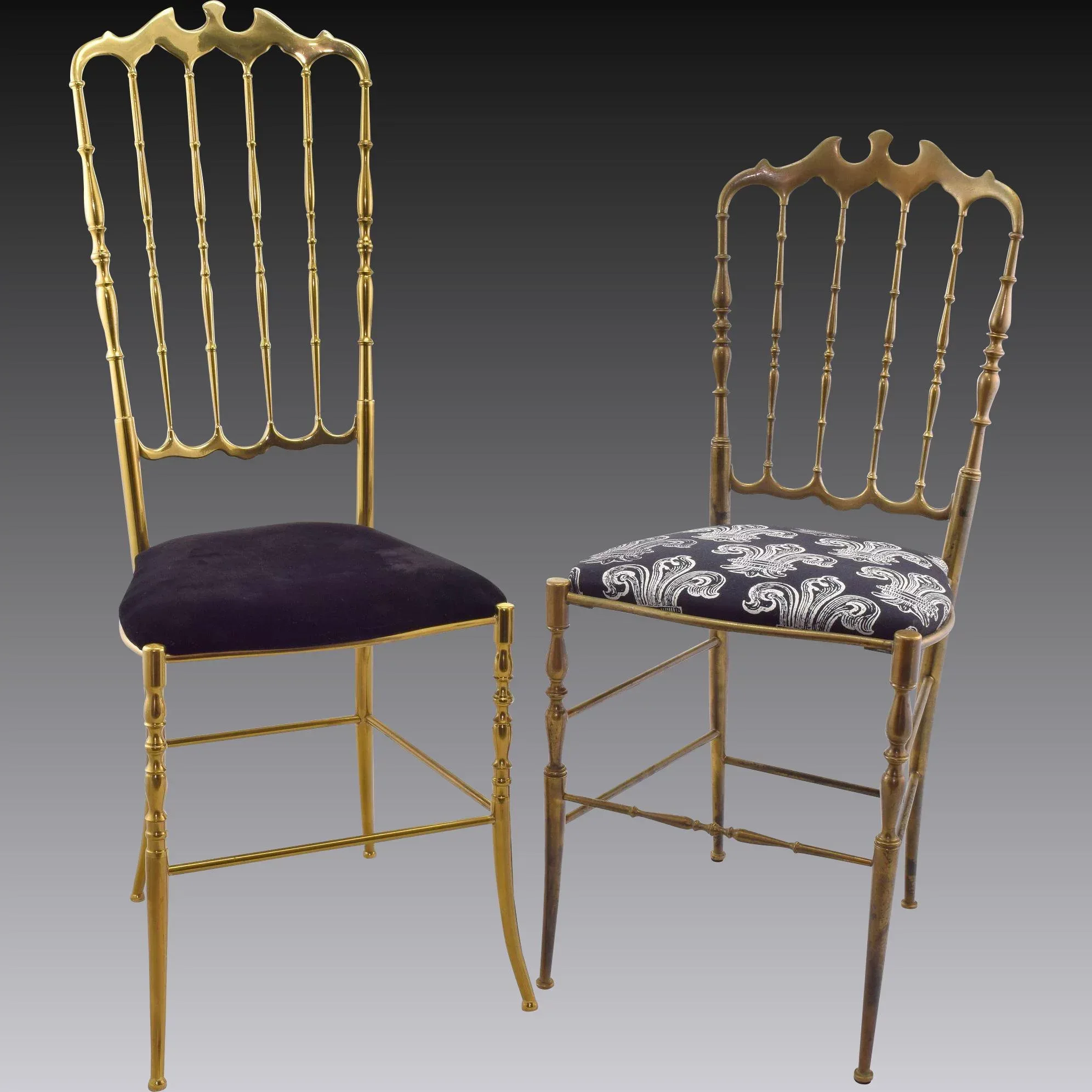 Vintage Chiavari Brass Chair with Fleur de Lis Seat - View 9