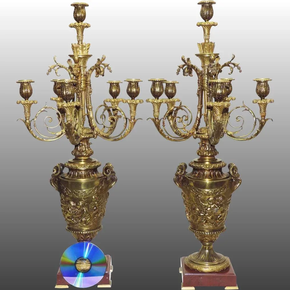 Antique Pair French Bronze Candelabra - Putti and Rams - Arrows - 19th Century - View 2