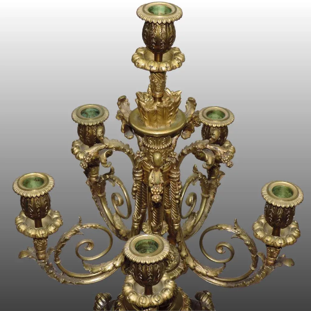 Antique Pair French Bronze Candelabra - Putti and Rams - Arrows - 19th Century - View 6