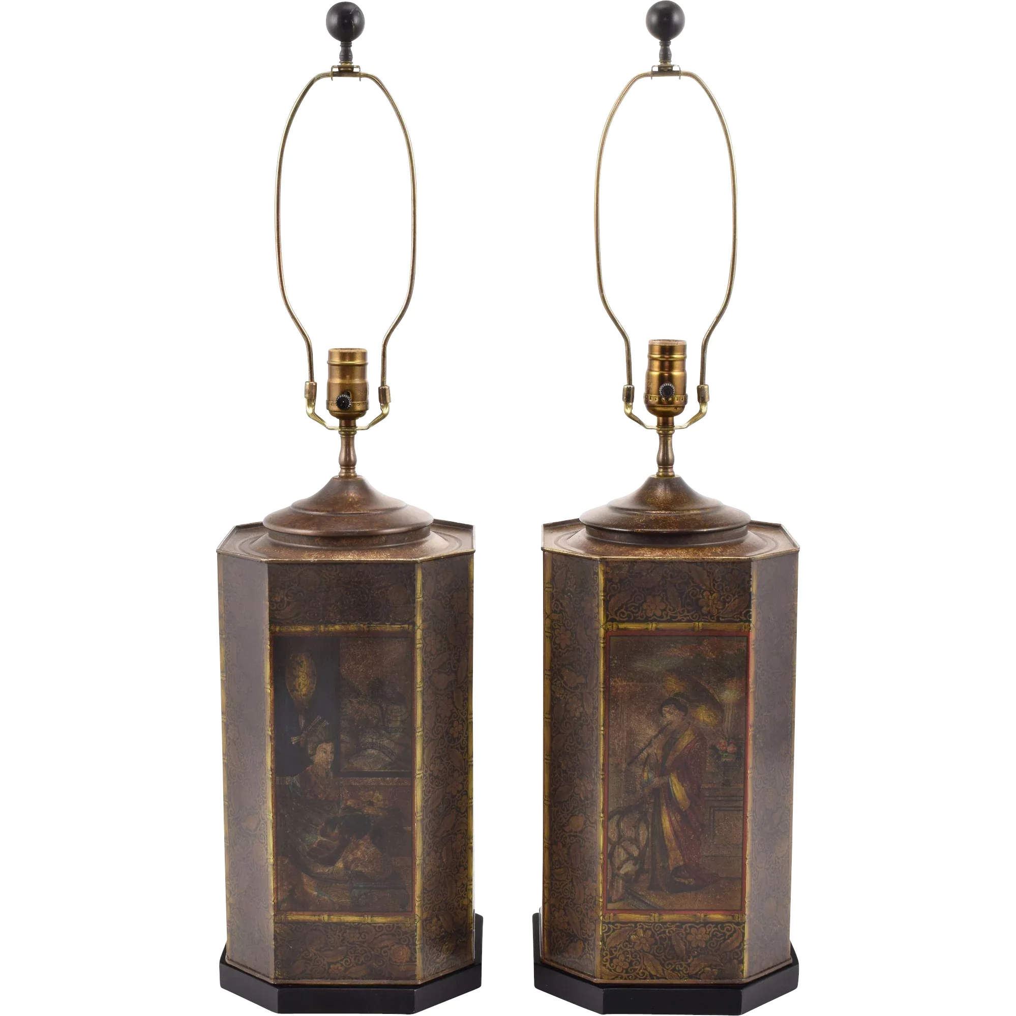 Pair of Chinese Chinoiserie Tea Tin Lamps by Chapman 1974