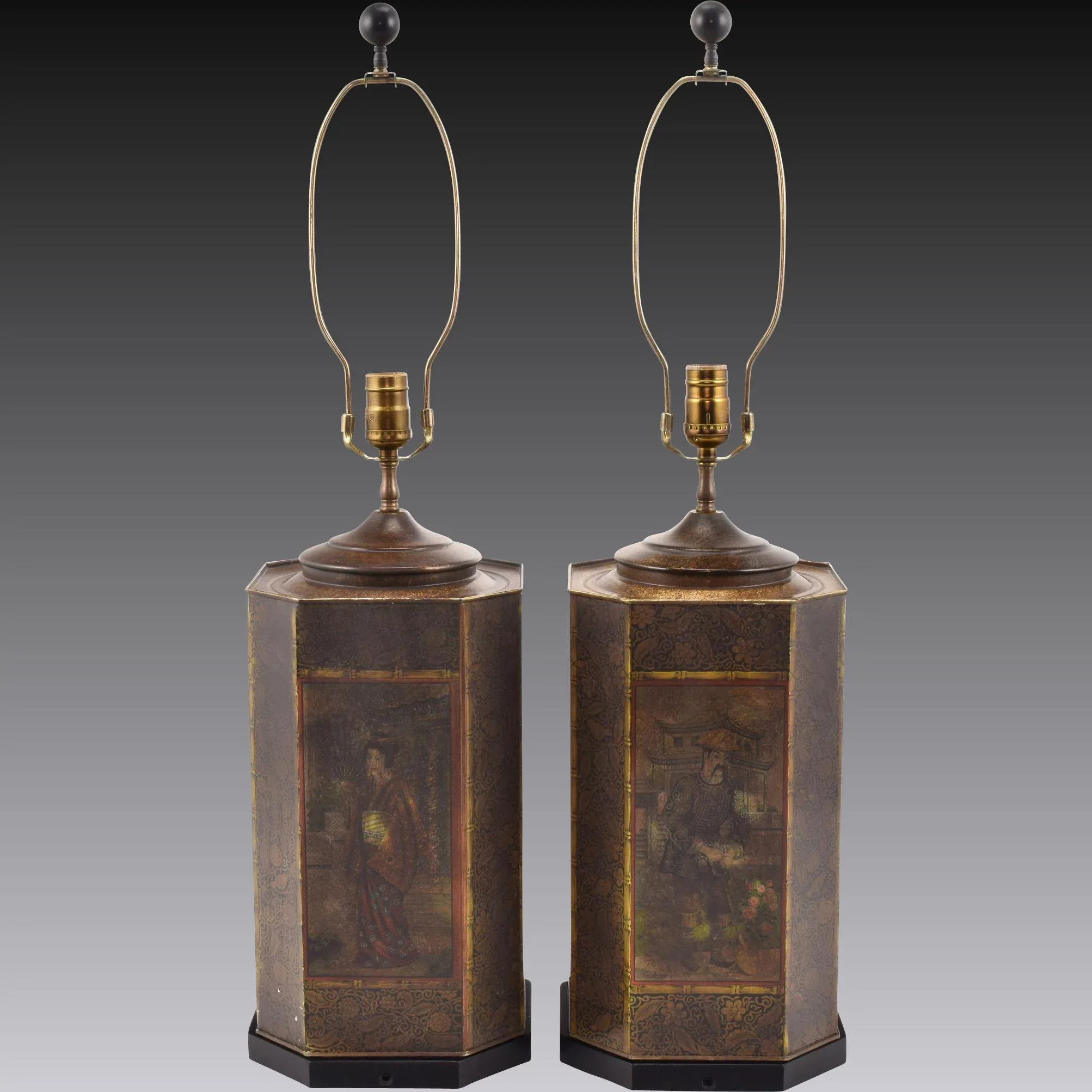 Pair of Chinese Chinoiserie Tea Tin Lamps by Chapman 1974 - View 2