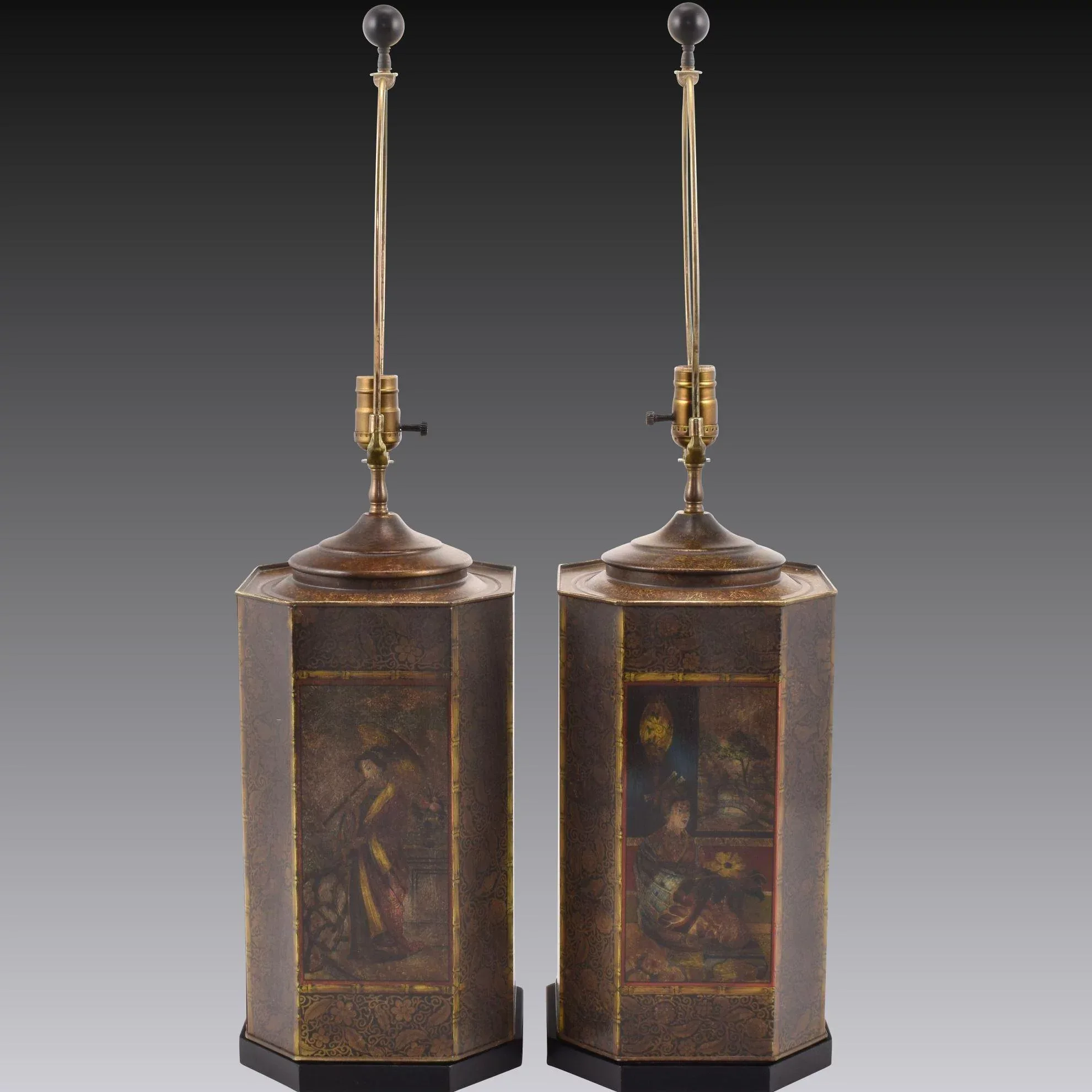 Pair of Chinese Chinoiserie Tea Tin Lamps by Chapman 1974 - View 3