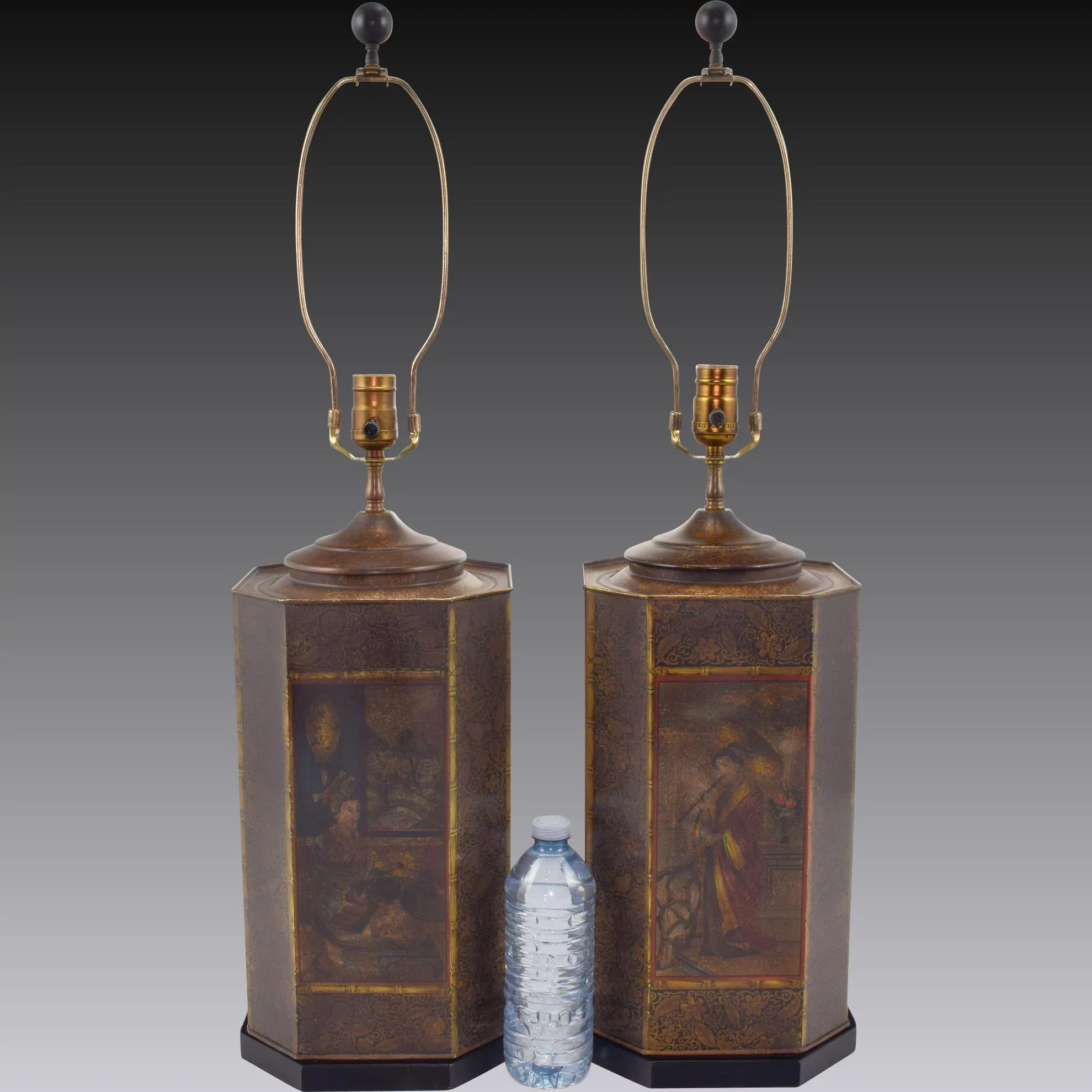 Pair of Chinese Chinoiserie Tea Tin Lamps by Chapman 1974 - View 4