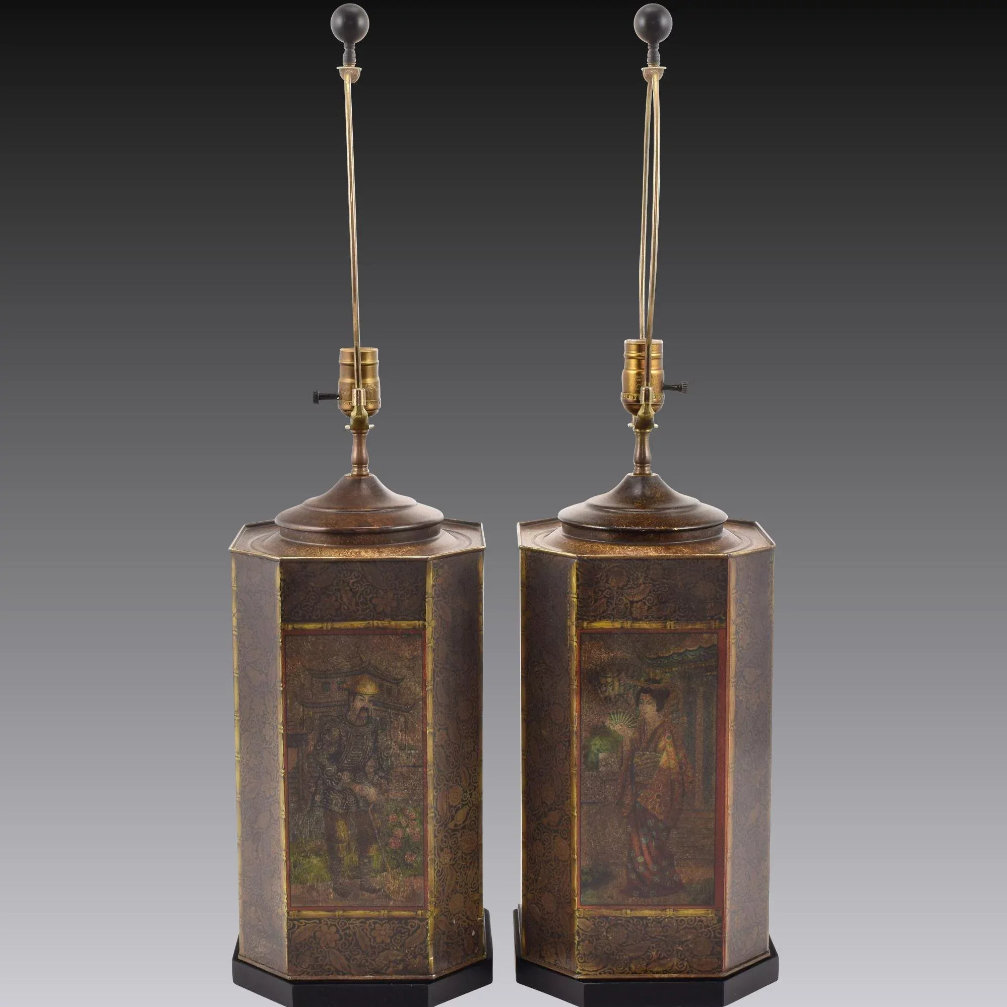 Pair of Chinese Chinoiserie Tea Tin Lamps by Chapman 1974 - View 5