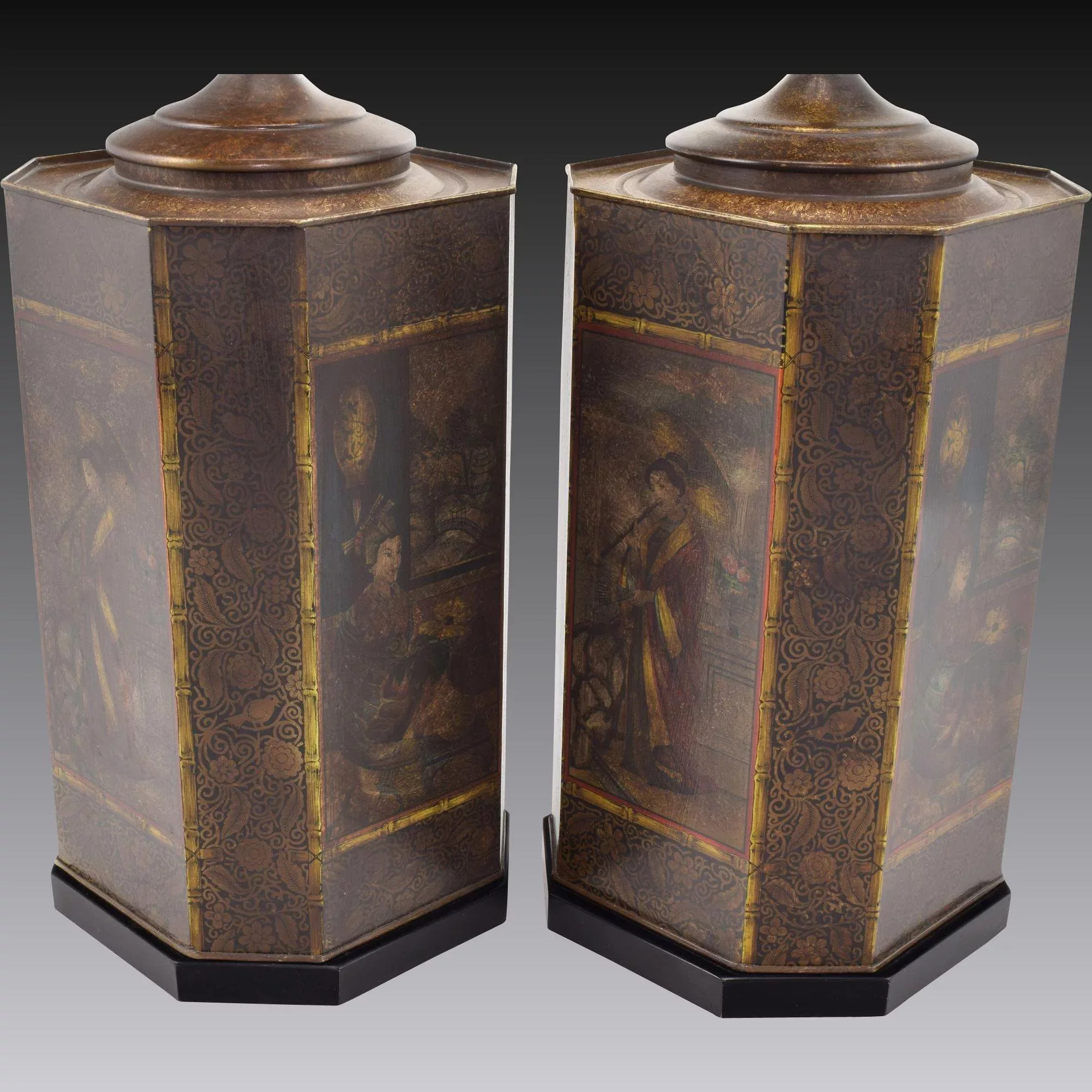 Pair of Chinese Chinoiserie Tea Tin Lamps by Chapman 1974 - View 6