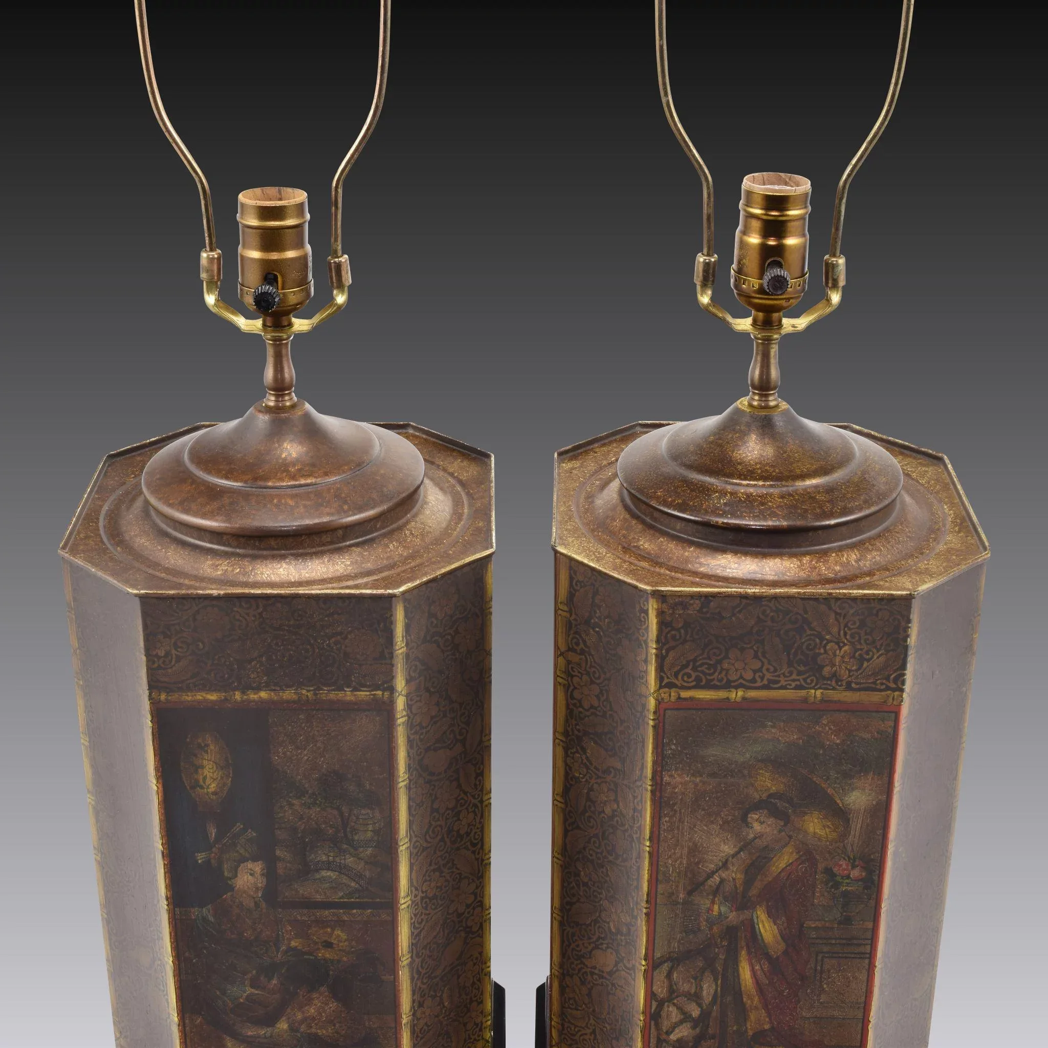 Pair of Chinese Chinoiserie Tea Tin Lamps by Chapman 1974 - View 8