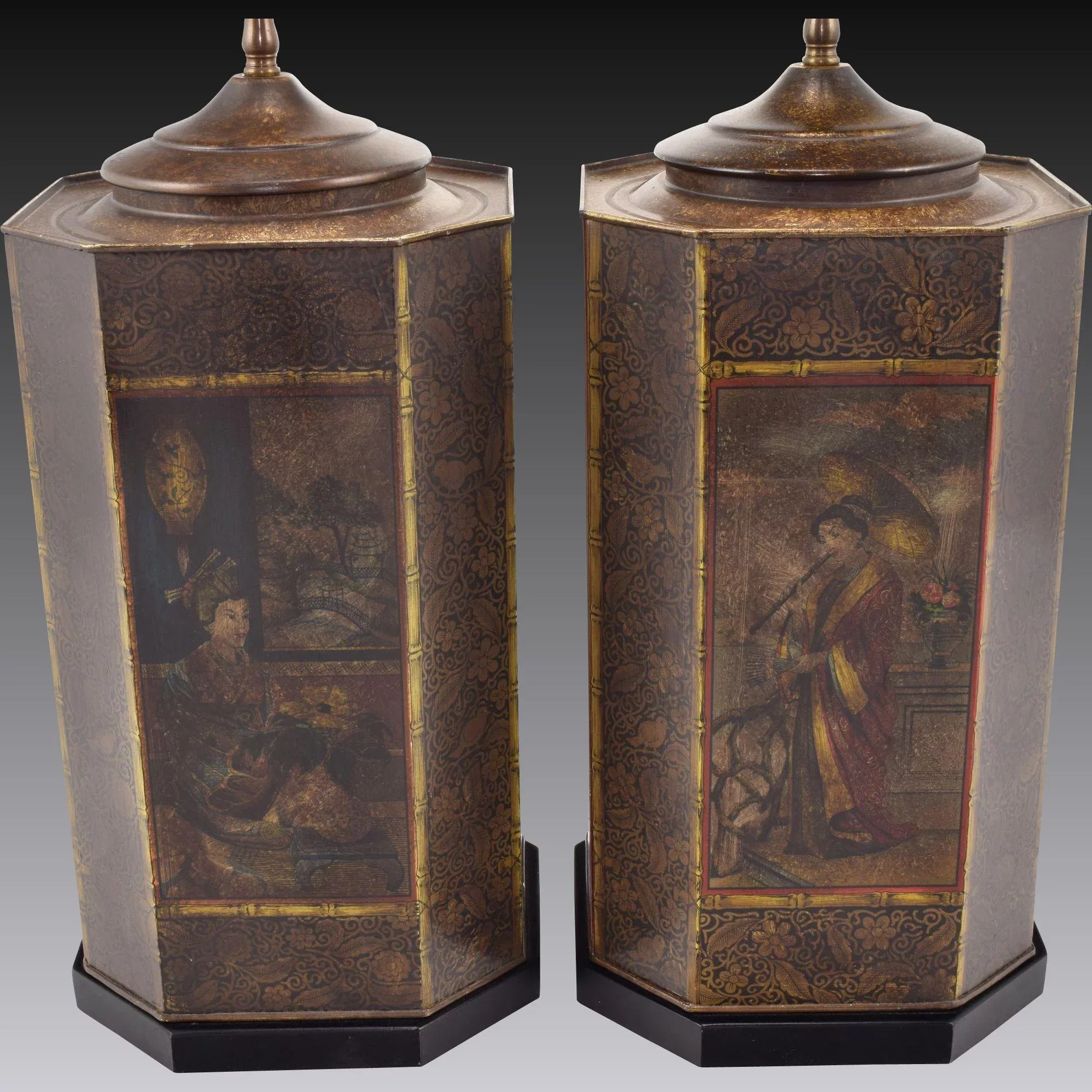 Pair of Chinese Chinoiserie Tea Tin Lamps by Chapman 1974 - View 9