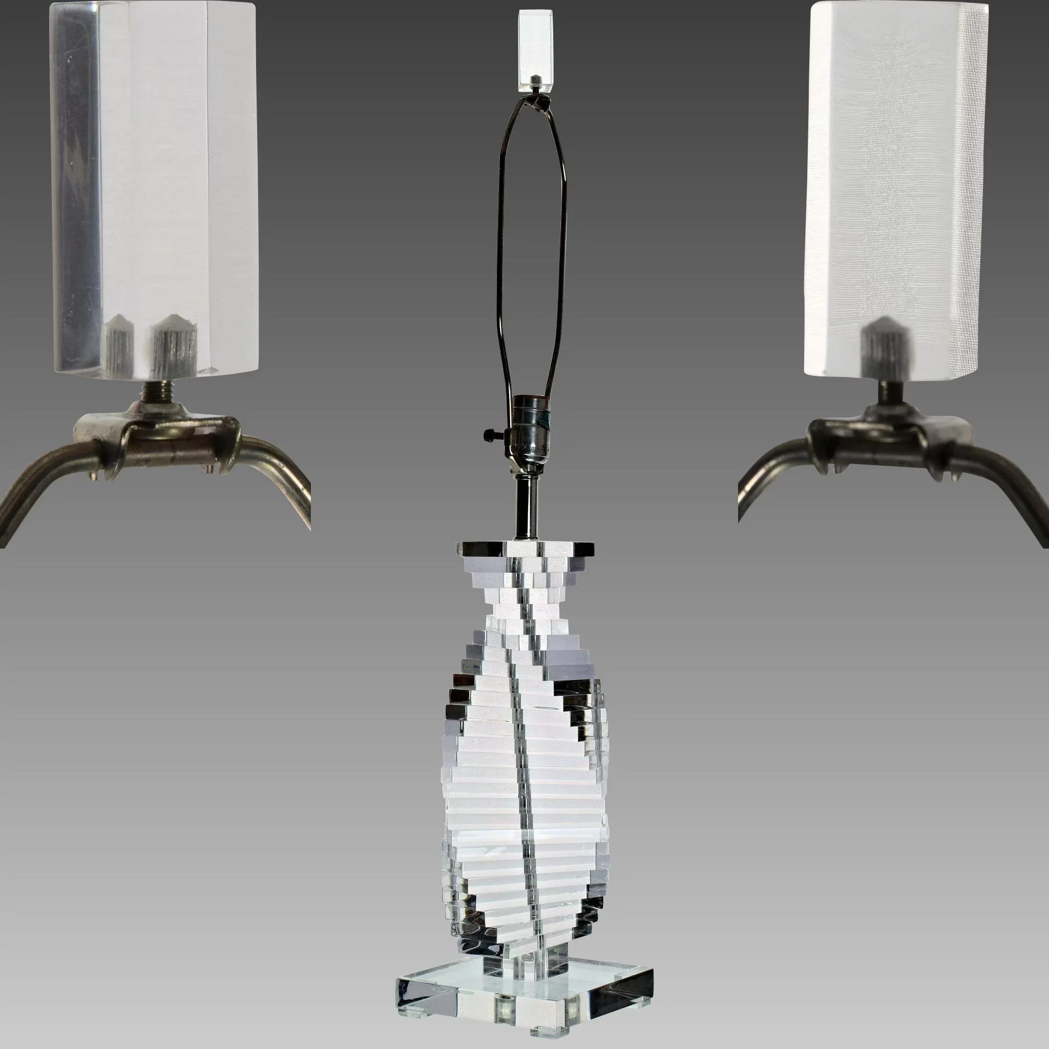 Pair Mid-Century Modern Stacked Lucite Helix Twist Lamps - View 2