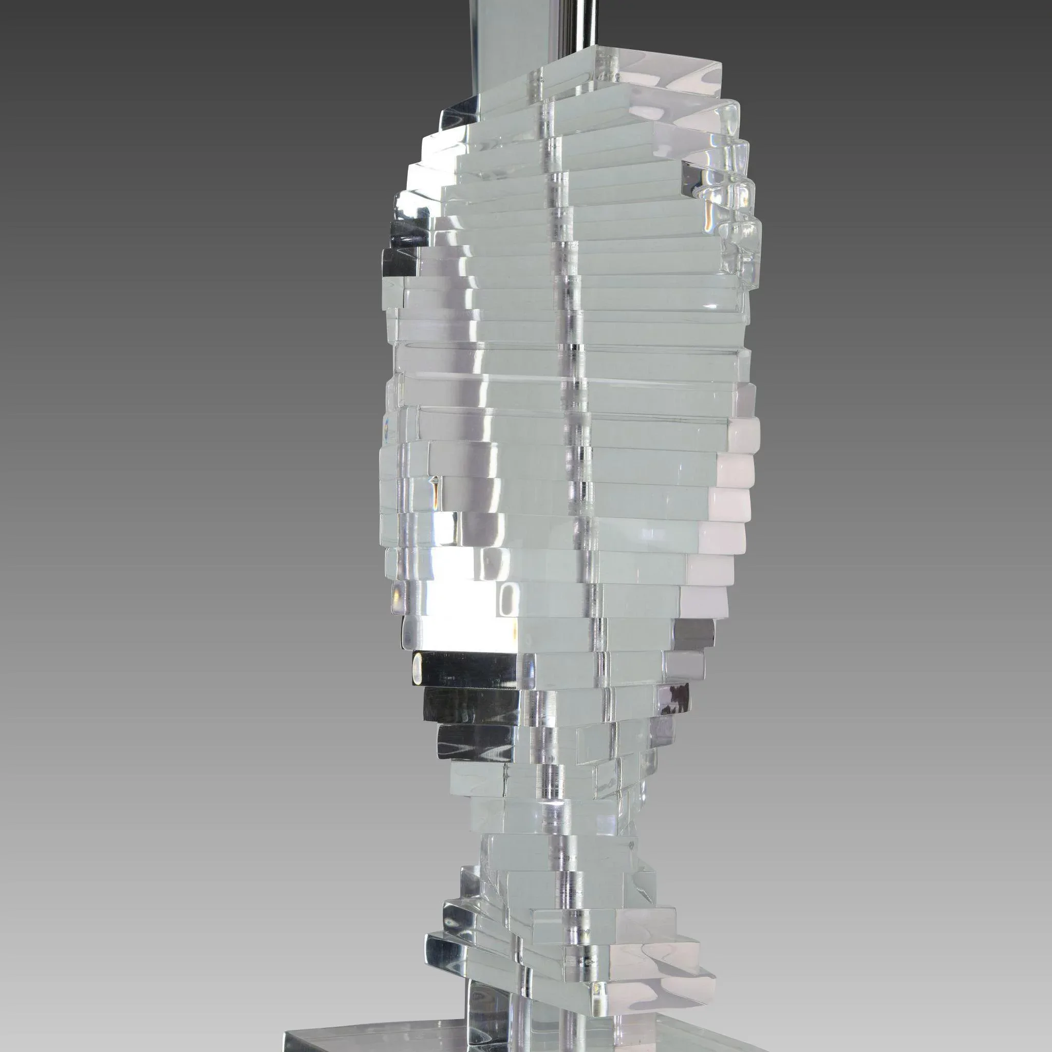 Pair Mid-Century Modern Stacked Lucite Helix Twist Lamps - View 4