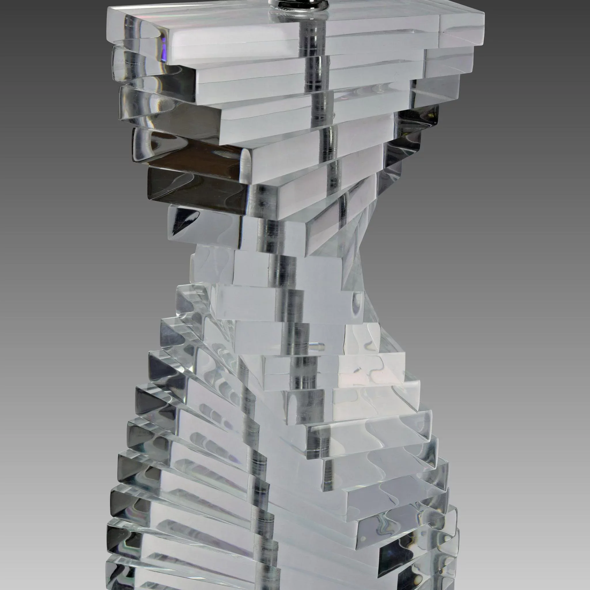 Pair Mid-Century Modern Stacked Lucite Helix Twist Lamps - View 5
