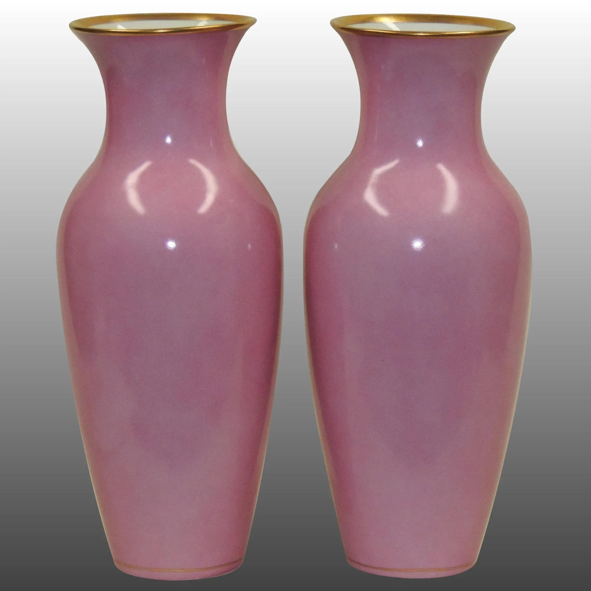Pair Antique Pink KPM Vases - Gilded with Hand Painted Florals - View 8
