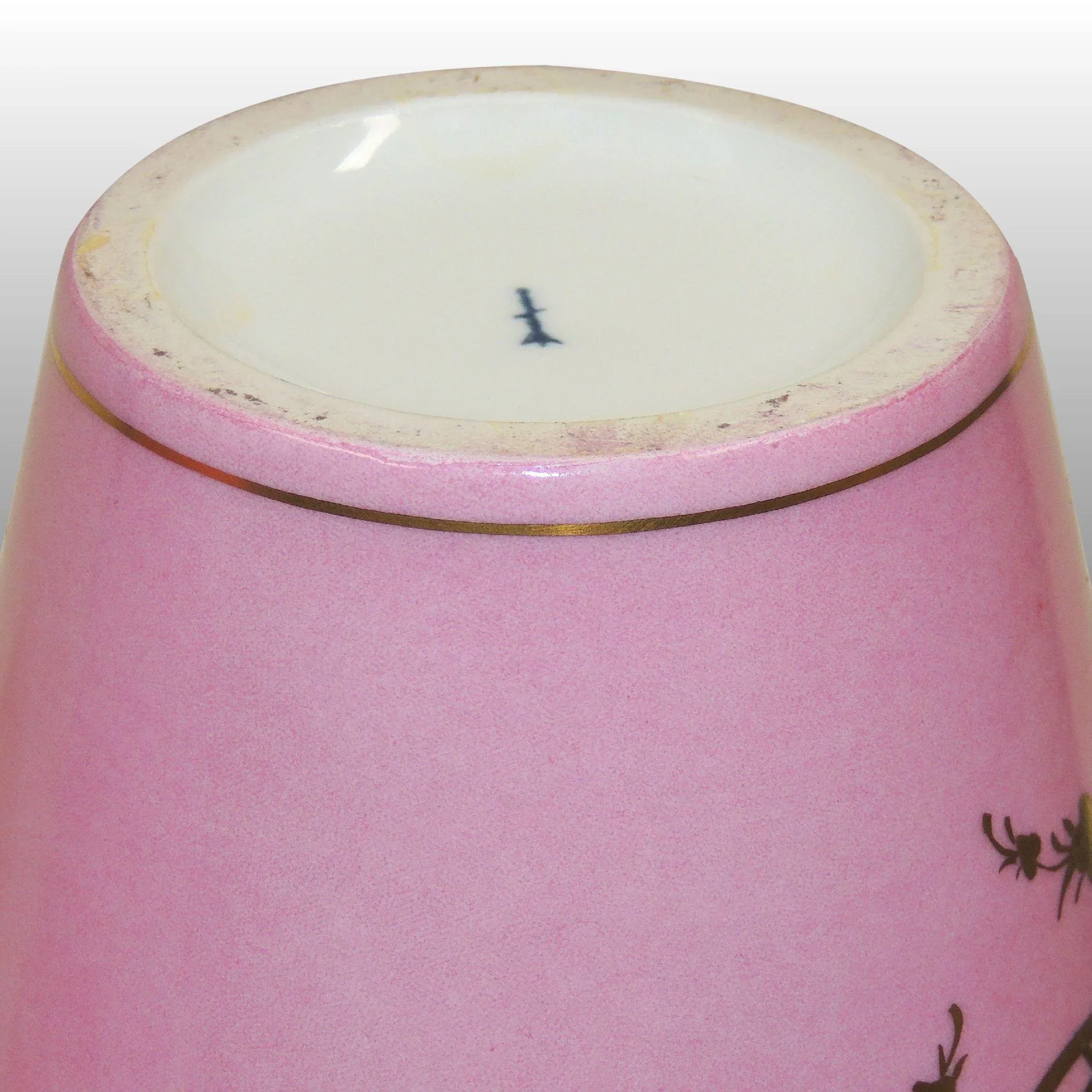 Pair Antique Pink KPM Vases - Gilded with Hand Painted Florals - View 9