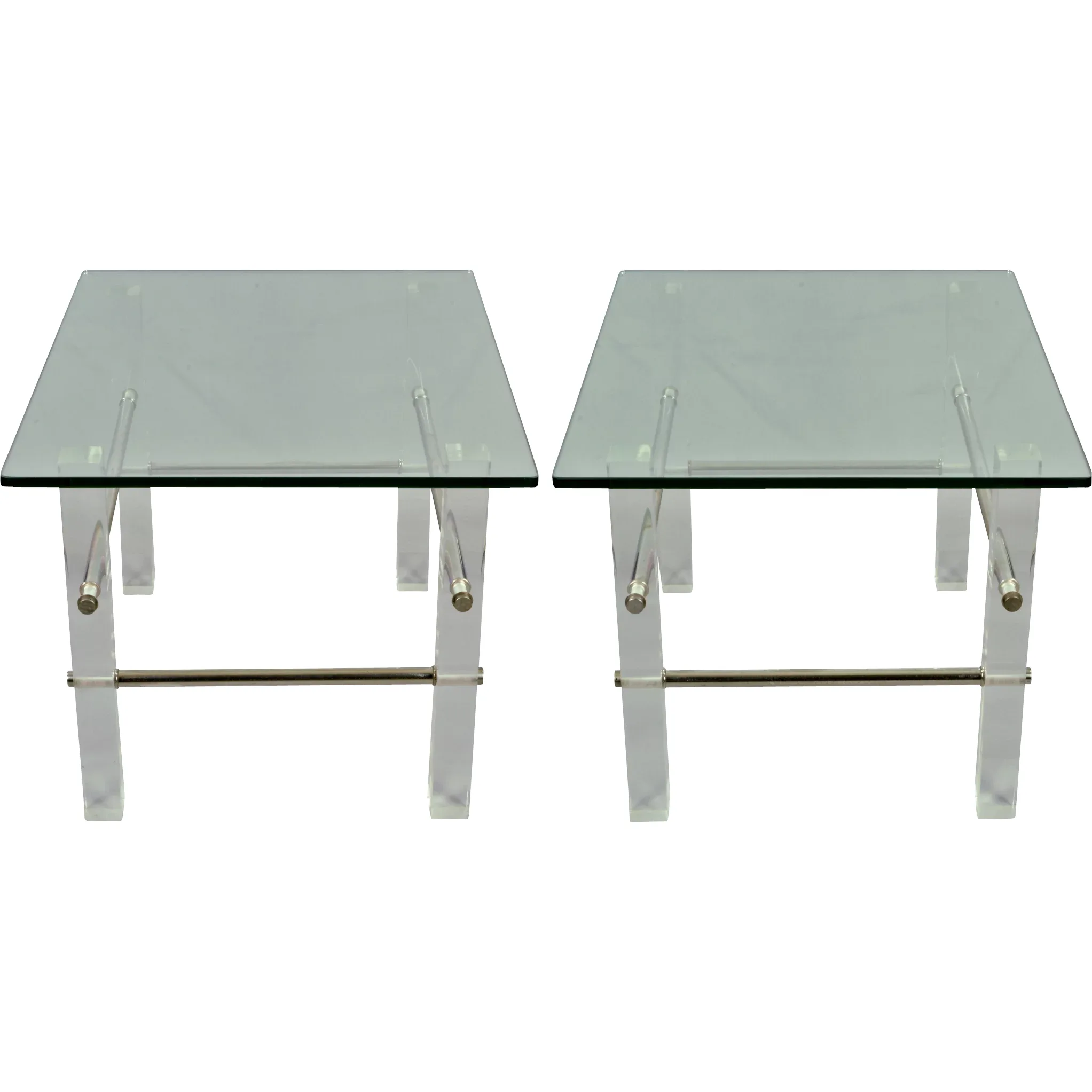 Vintage Pair Glass and Lucite End Tables