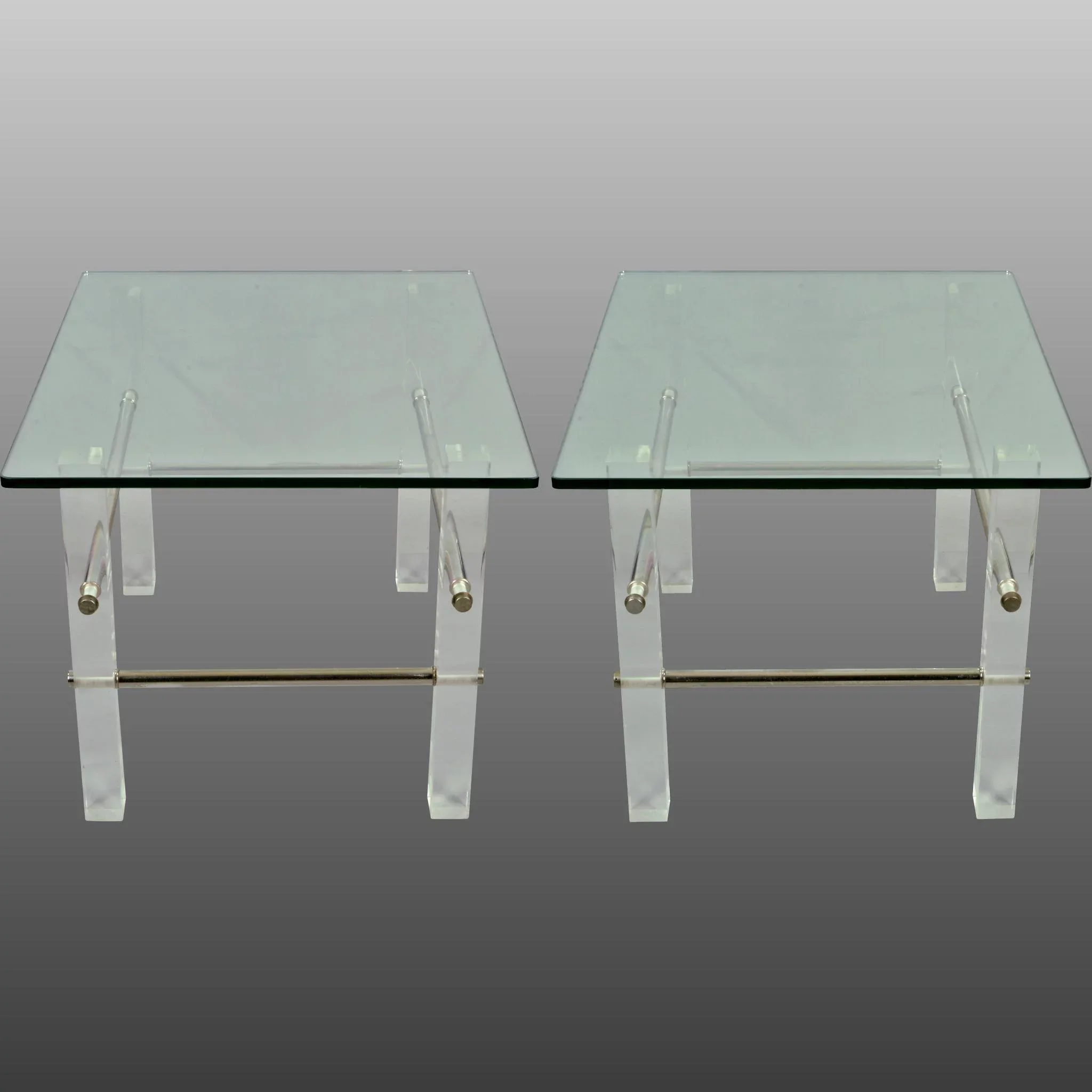 Vintage Pair Glass and Lucite End Tables - View 2