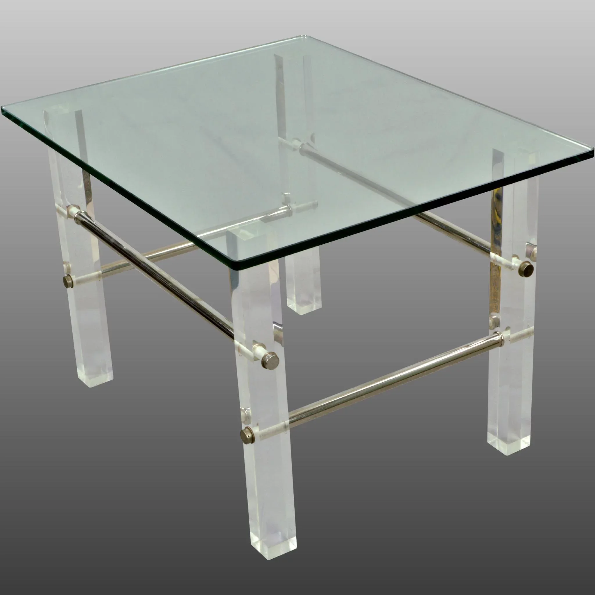 Vintage Pair Glass and Lucite End Tables - View 3