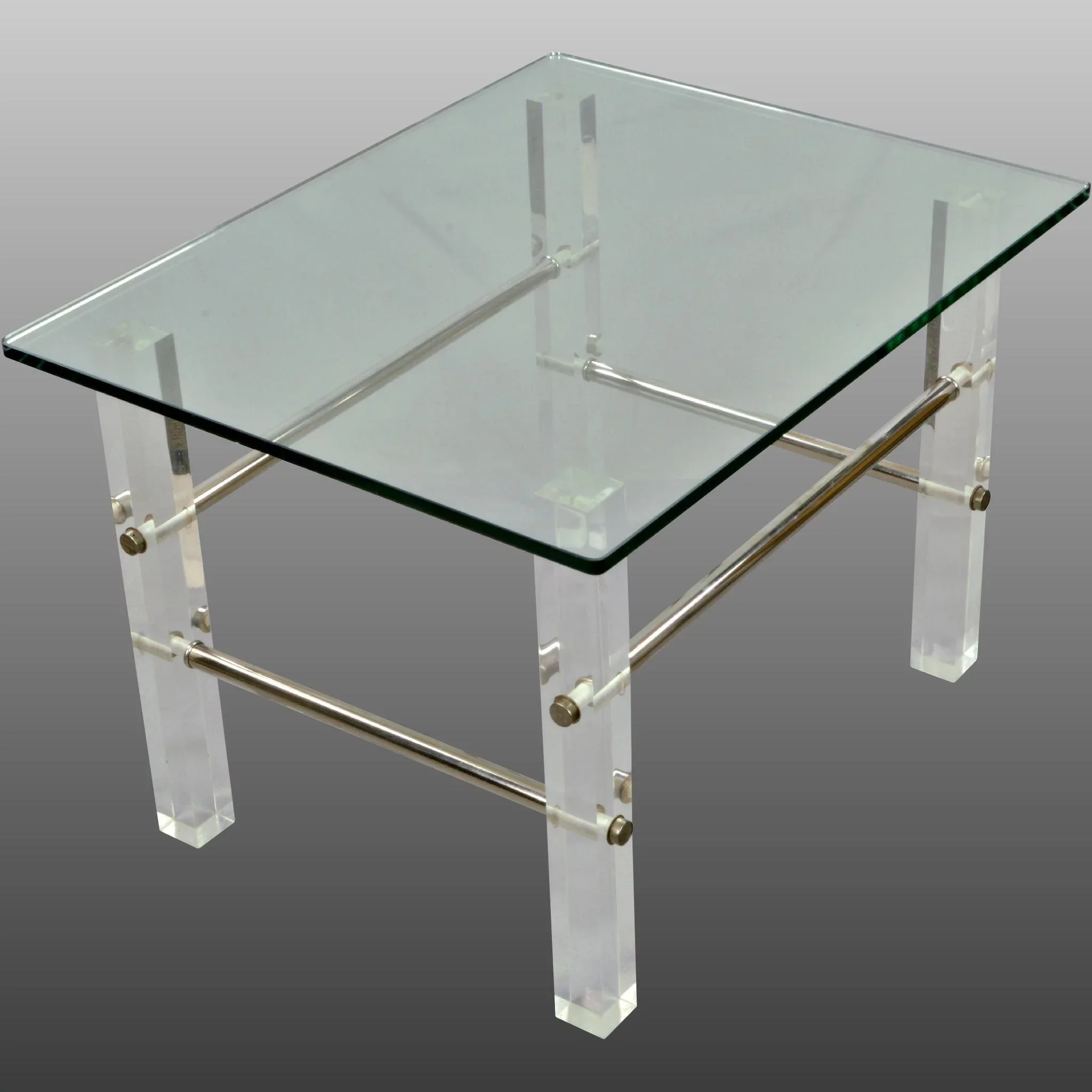 Vintage Pair Glass and Lucite End Tables - View 4