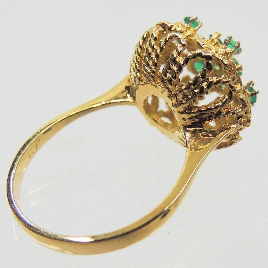 Vintage 18K Gold Filigree Emerald Cluster Ring - View 6