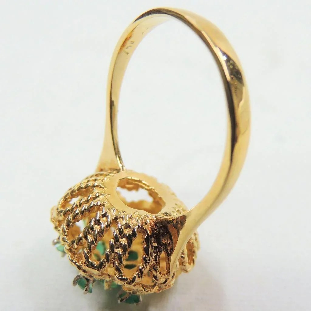 Vintage 18K Gold Filigree Emerald Cluster Ring - View 8