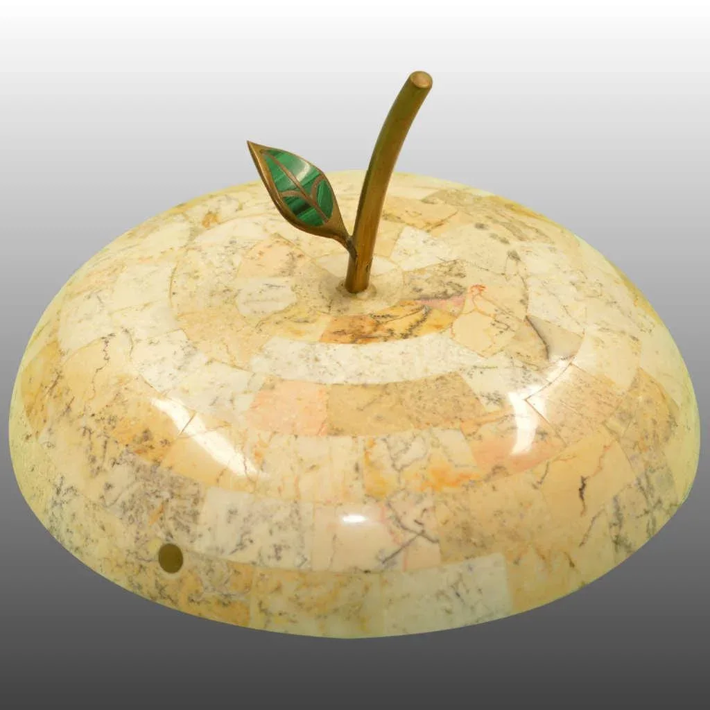 Maitland Smith Tessellated Marble Apple Box with Malachite Inlay Leaf - View 6
