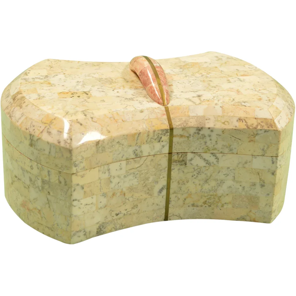 Maitland Smith Tessellated Marble Box with Brass Inlay