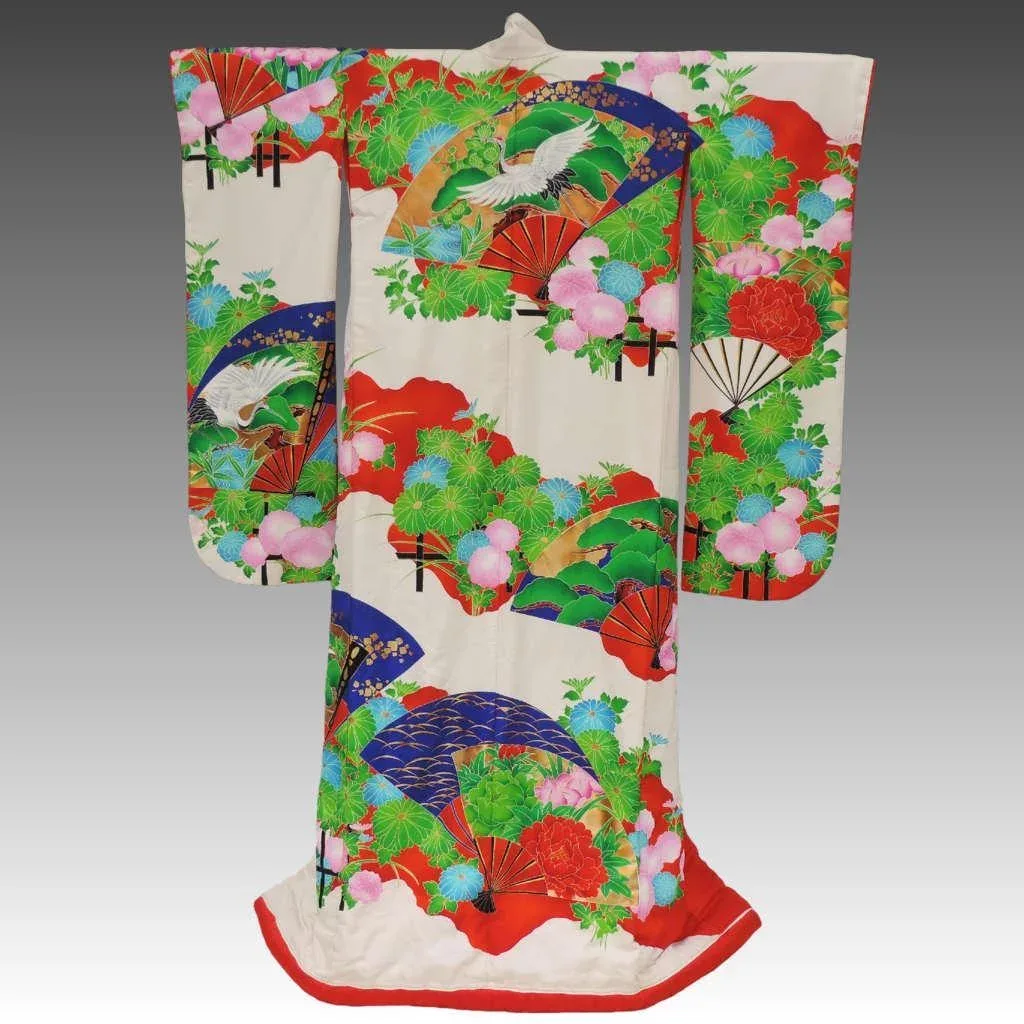 1930s / 1940s Silk Uchikake Kimono Cranes - Showa Period - View 3